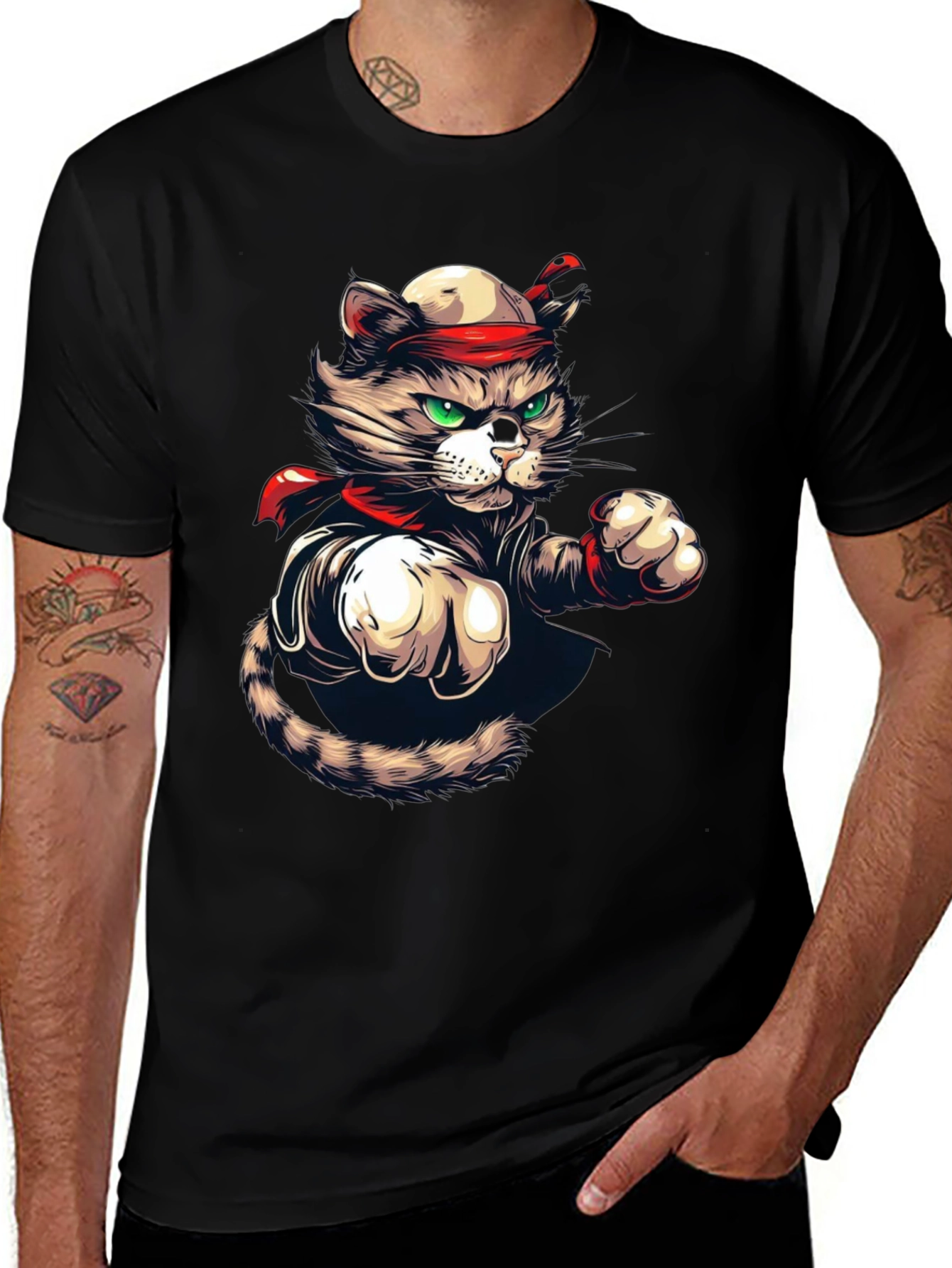 Variant 23 of Martial Arts Cat Graphic Tee - Black T-Shirt