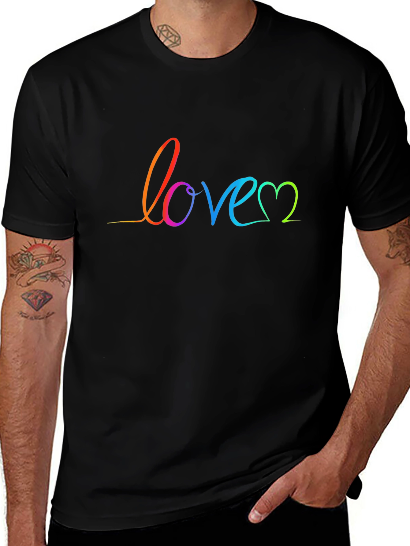 Black Rainbow Love Script Black T-Shirt main image