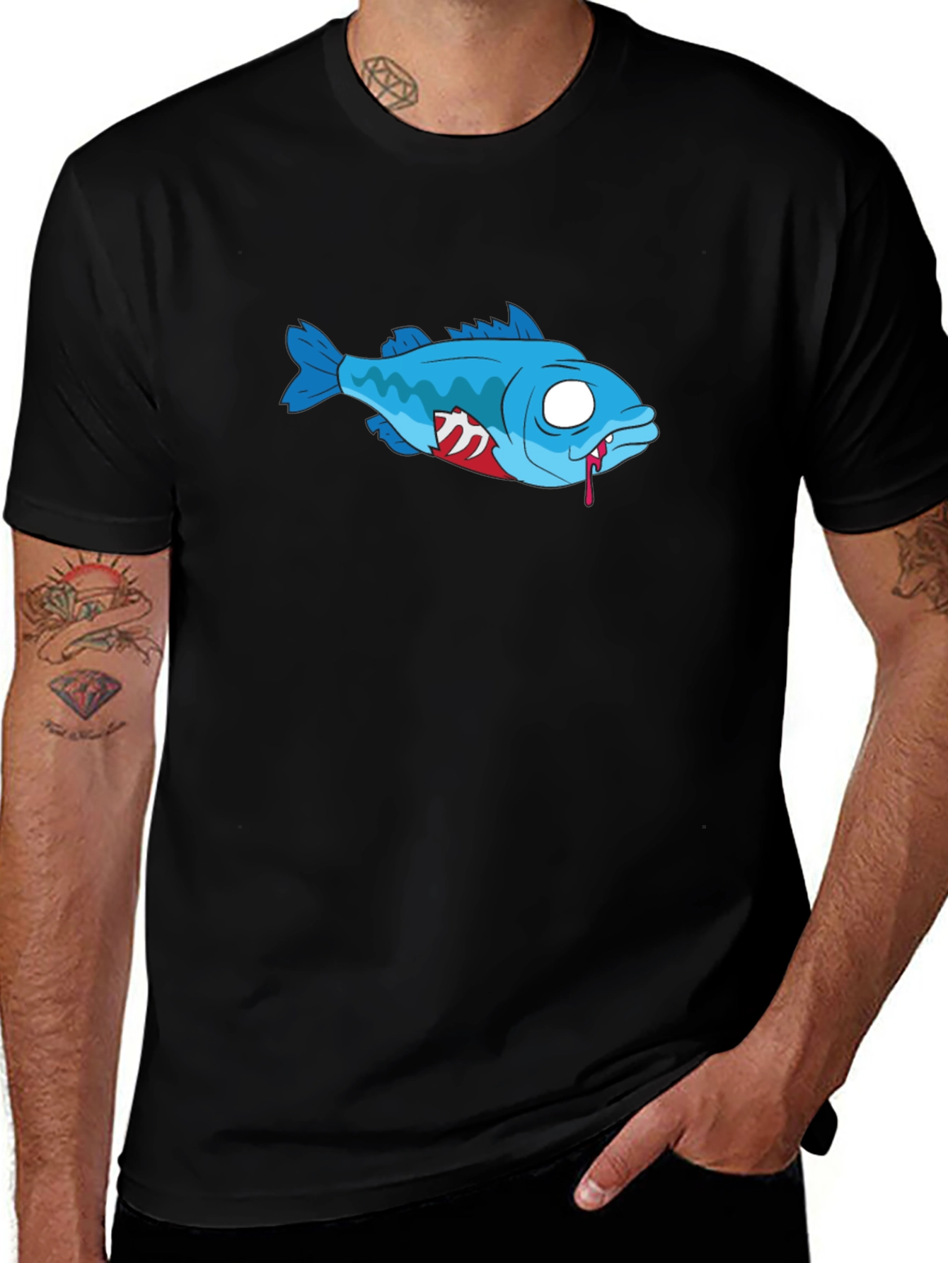 Variant 11 of Zombie Fish Black T-Shirt - Graphic Print
