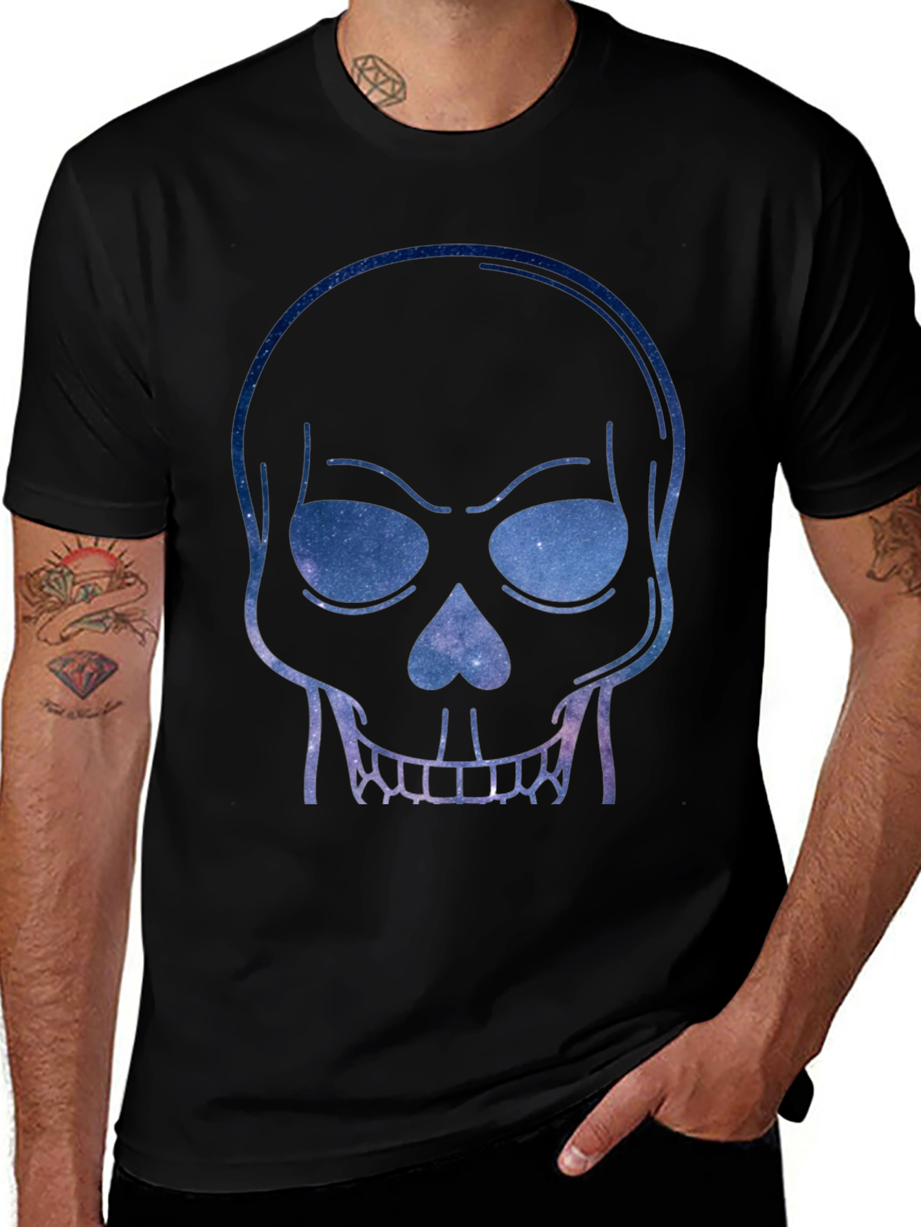 Variant 6 of Galaxy Skull Graphic Tee - Black Cotton T-Shirt