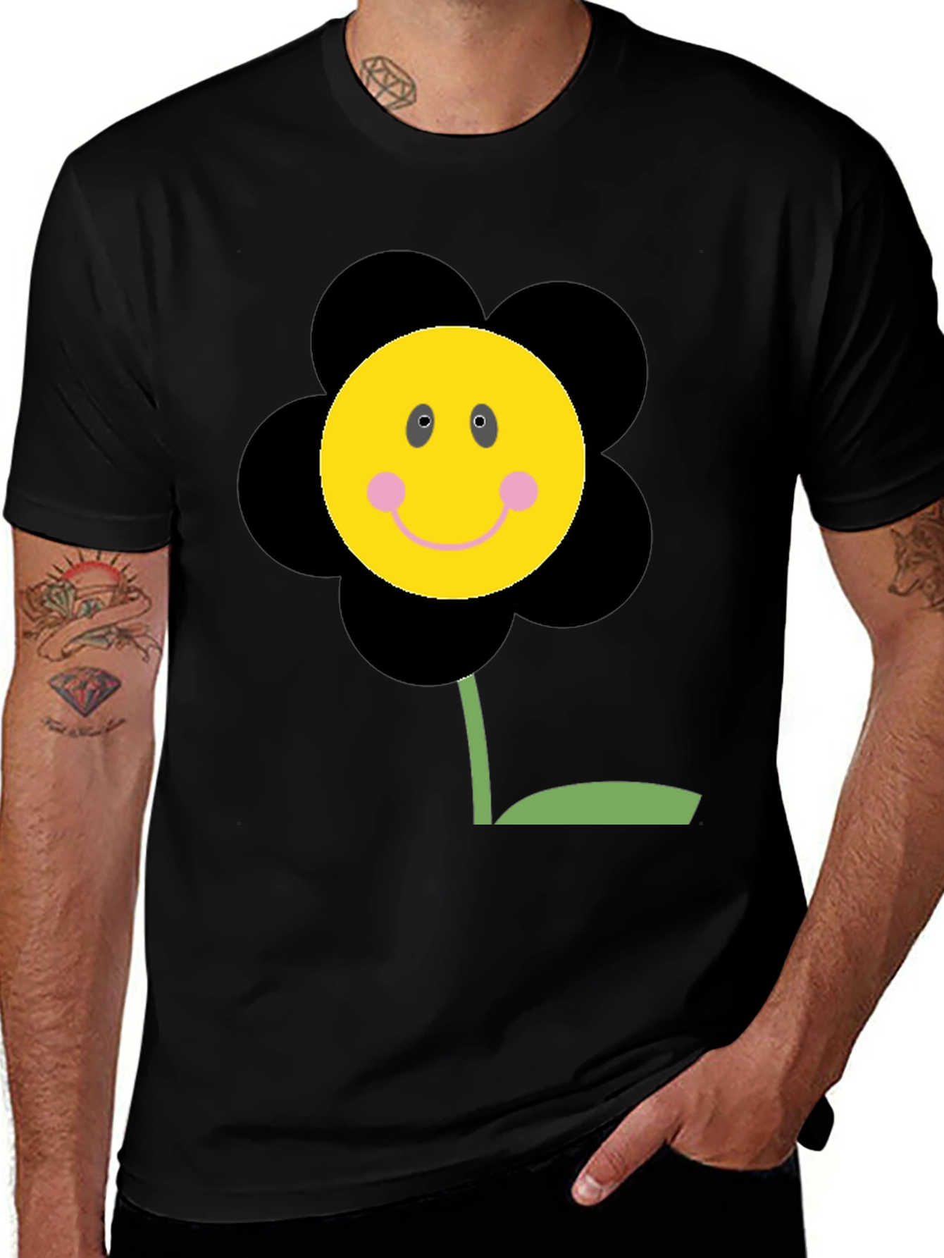 Variant 22 of Smiley Flower Graphic T-Shirt - Black