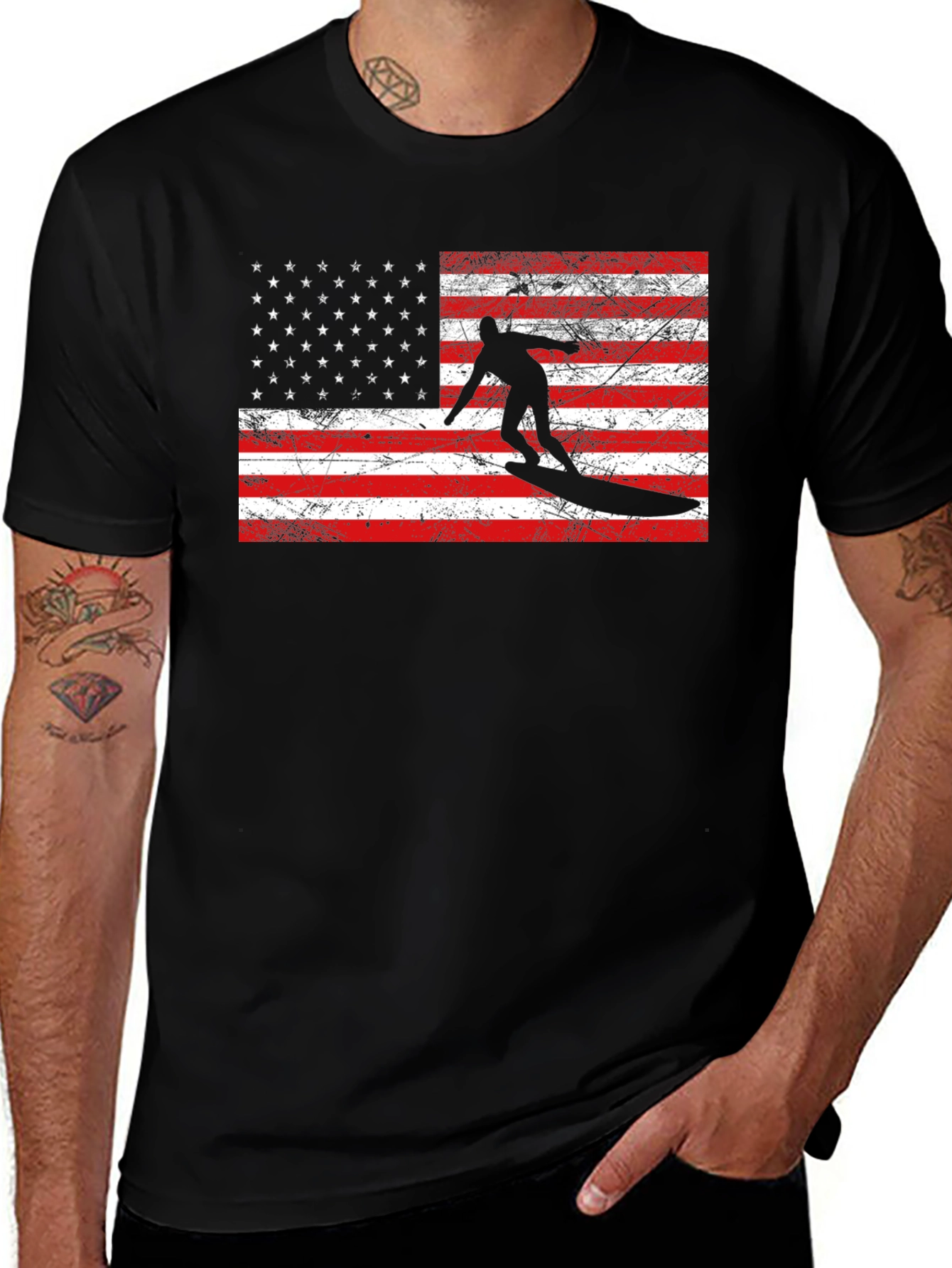 American Flag Surfer Graphic Tee