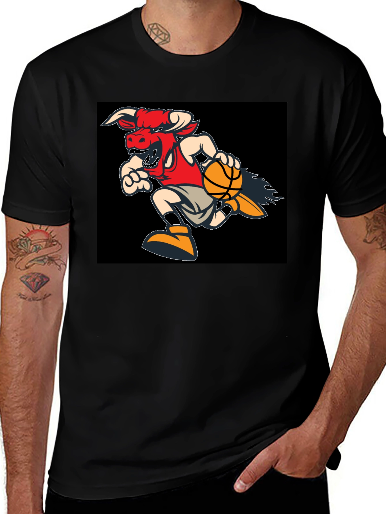 Variant 19 of Fiery Bulls Basketball Black T-Shirt