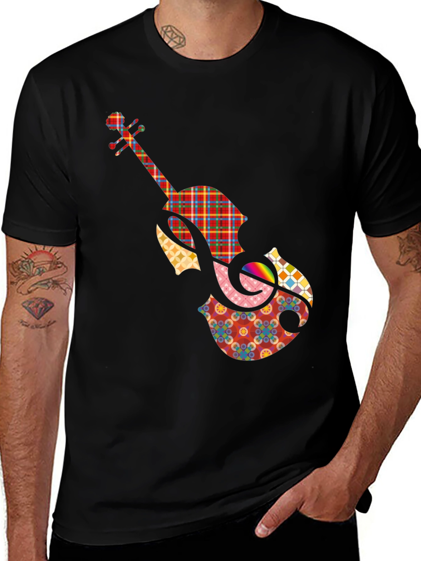 Variant 29 of Colorful Patchwork Violin Graphic Tee