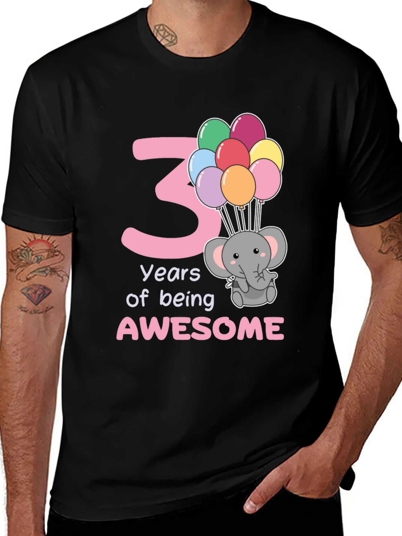 Variant 27 of 3 Years Awesome Elephant Birthday Tee
