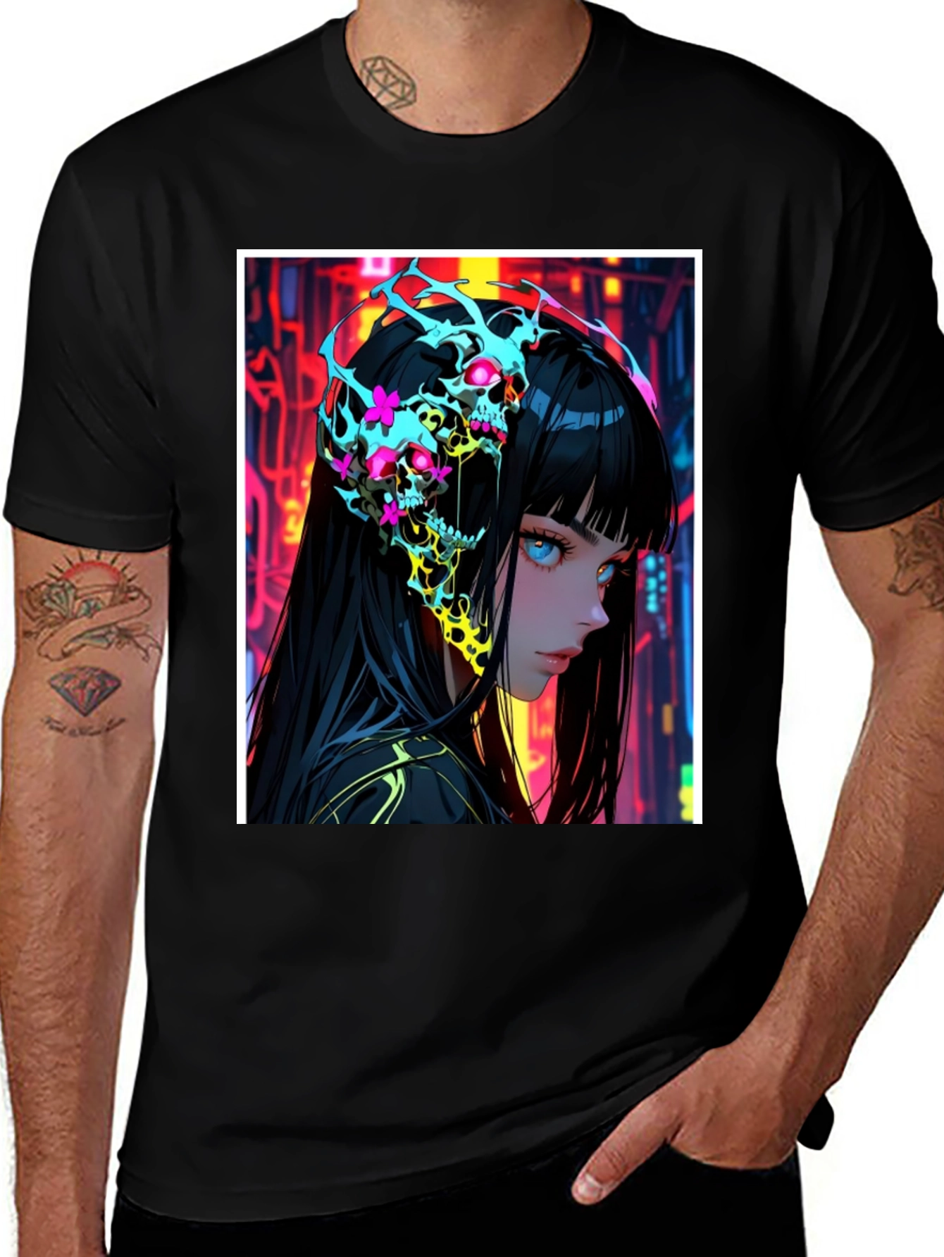 Variant 12 of Anime Skull Graphic Black T-Shirt