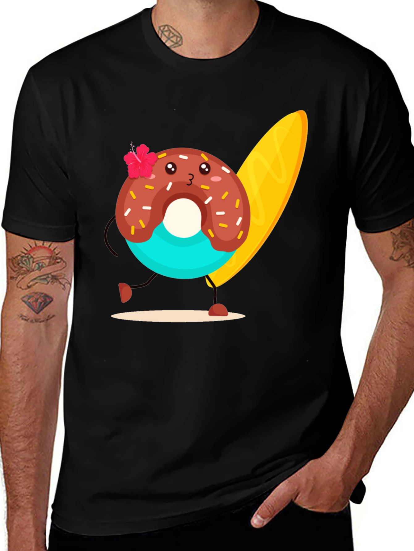 Variant 4 of Donut Surfer Graphic Tee - Black Cotton T-Shirt
