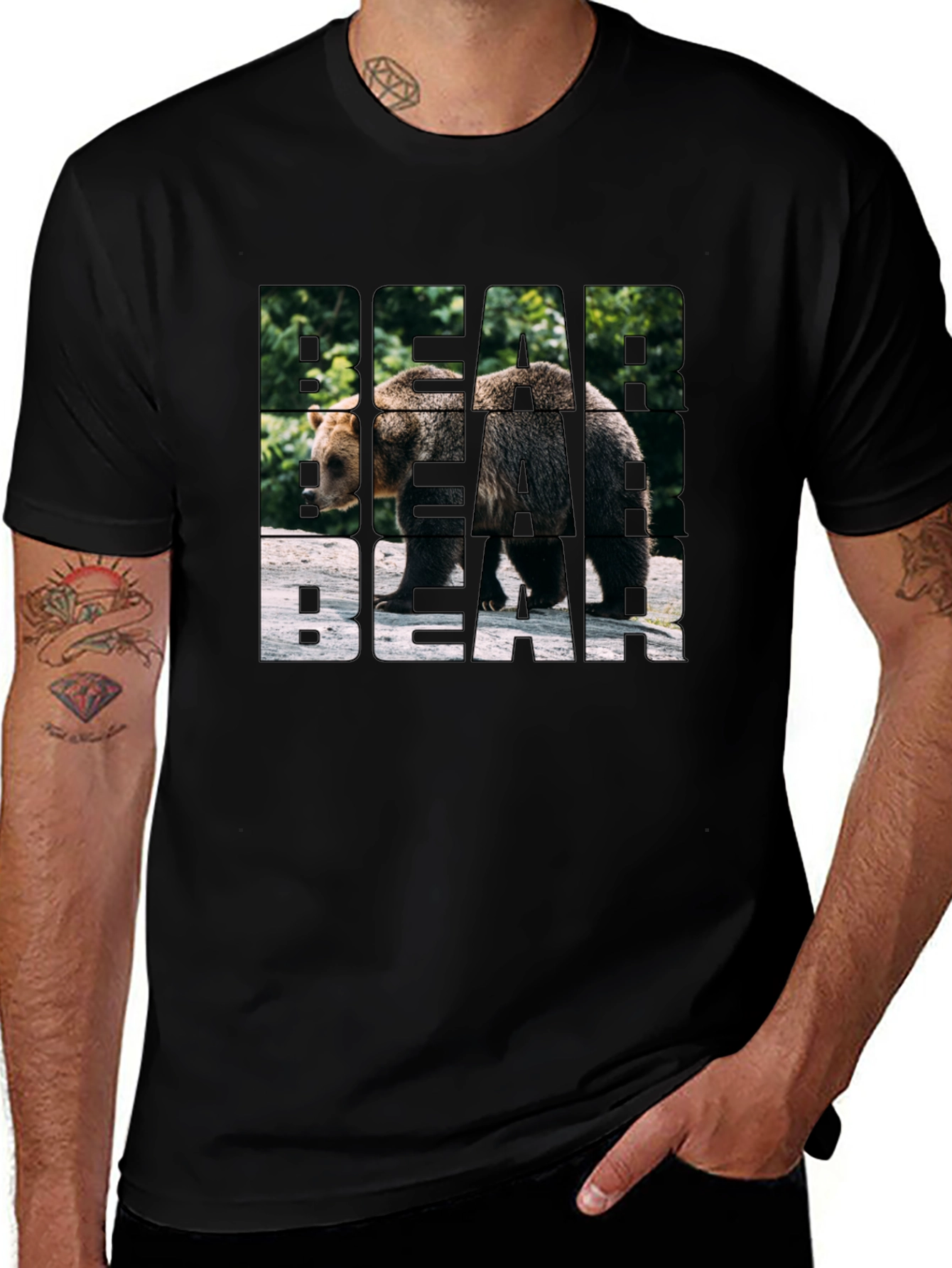 Variant 28 of Bear Graphic Print Men's Black T-Shirt