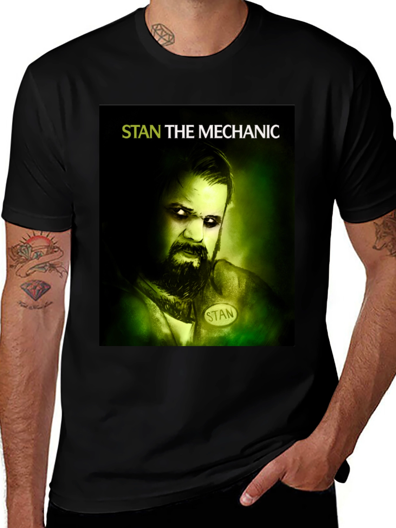 Variant 14 of Stan The Mechanic Graphic Tee - Black Cotton T-Shirt