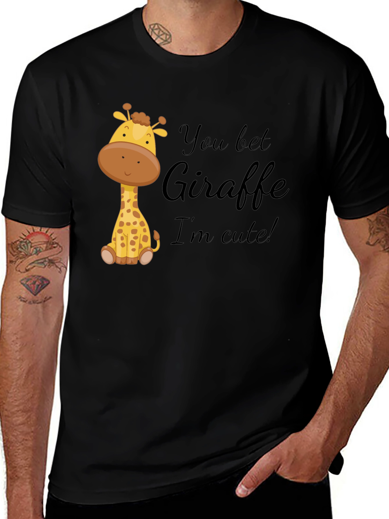 Variant 14 of You Bet Giraffe I'm Cute! Black Cotton Tee