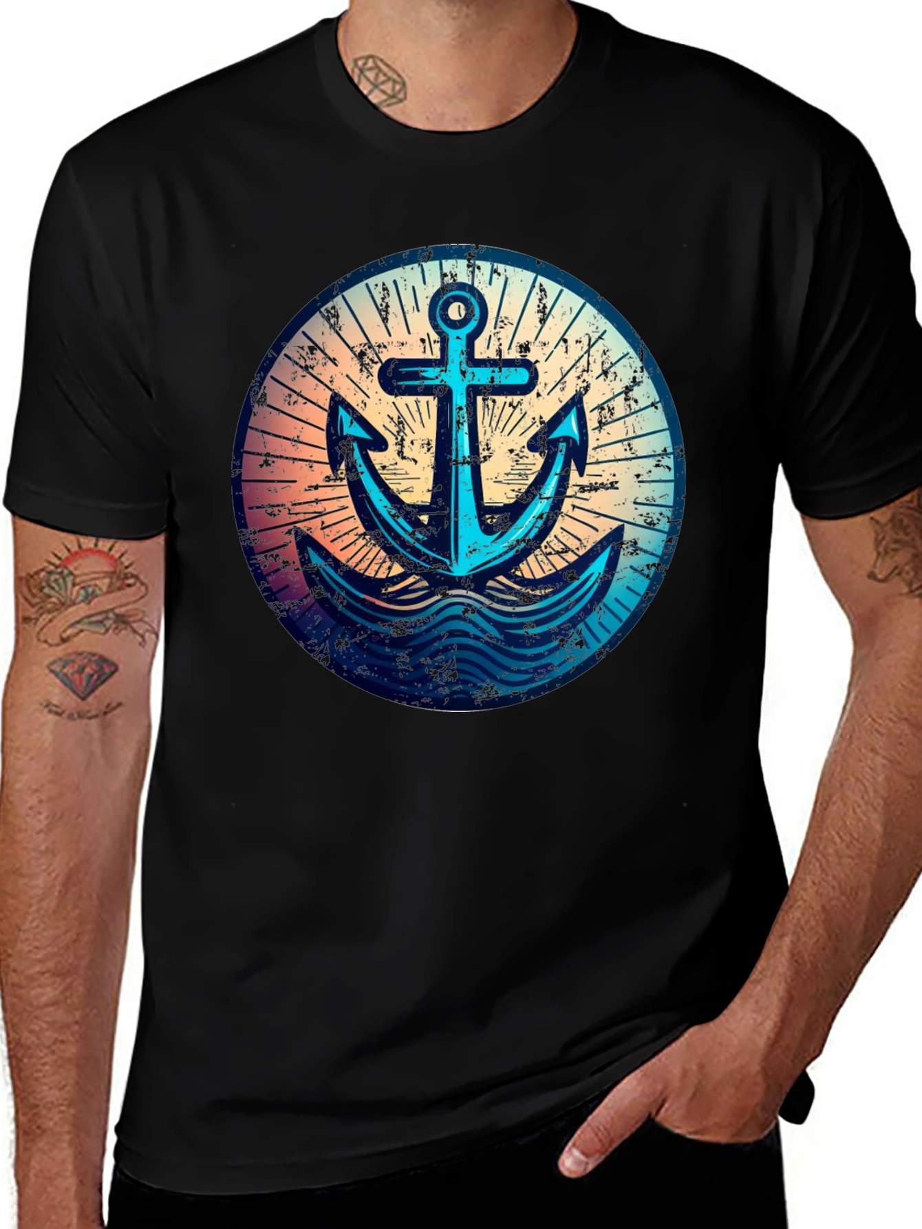 Variant 13 of Vintage Anchor Graphic Tee - Black Cotton T-Shirt