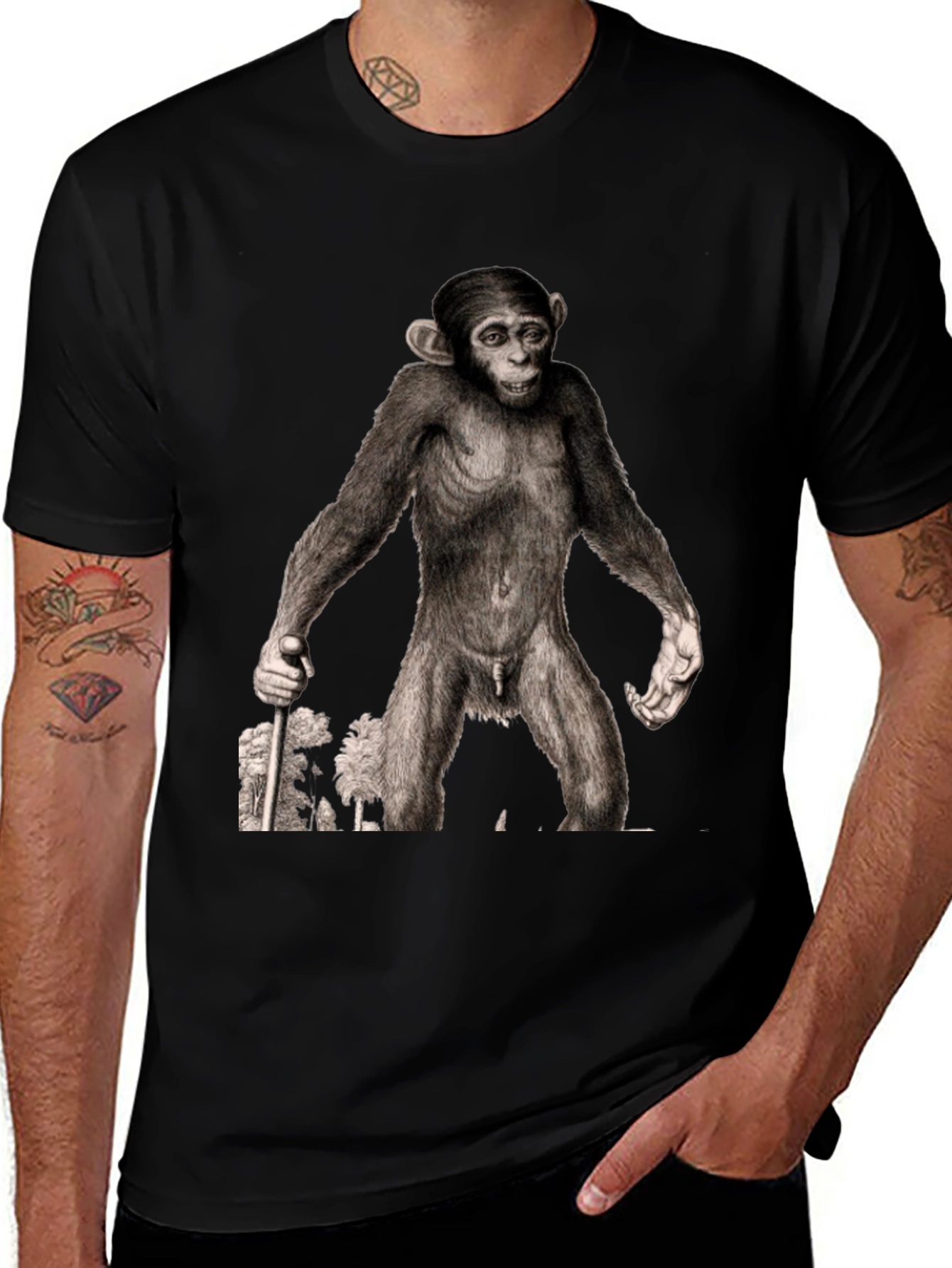 Variant 10 of Ape Illustration Graphic Tee - Black