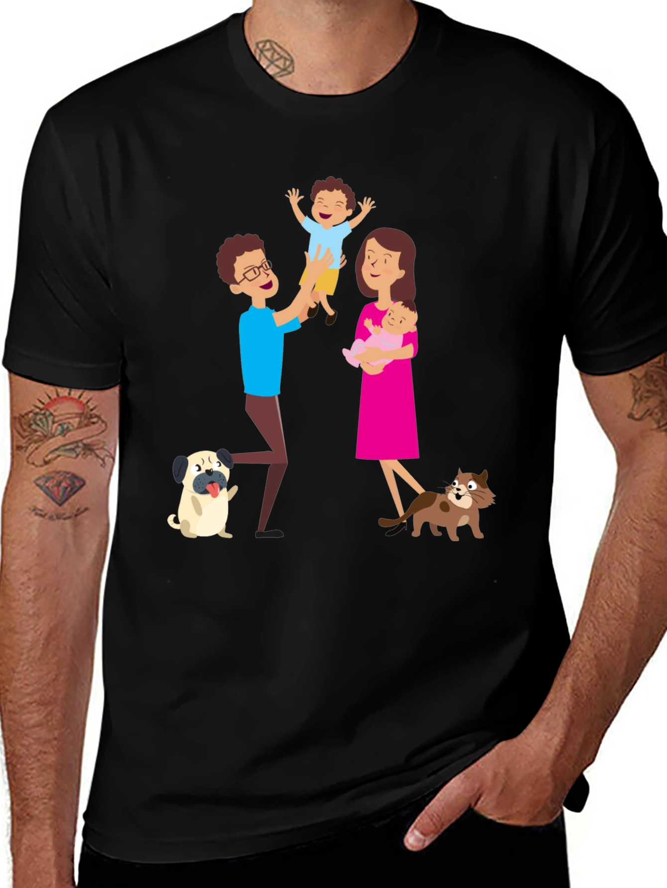 Cartoon Family Graphic Tee - Father's Day Gift