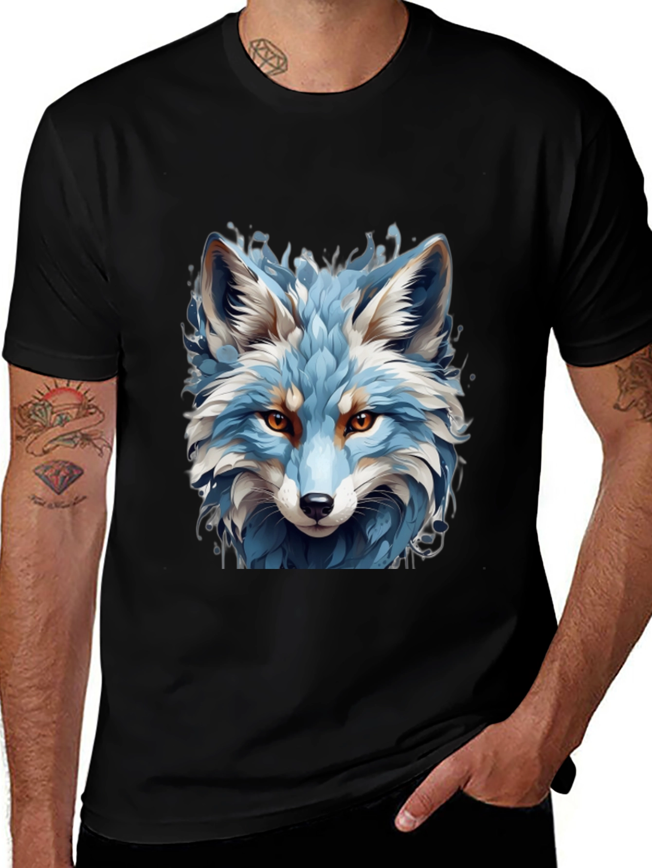 Variant 12 of Blue Fox Graphic Tee - Cool Animal Print Shirt