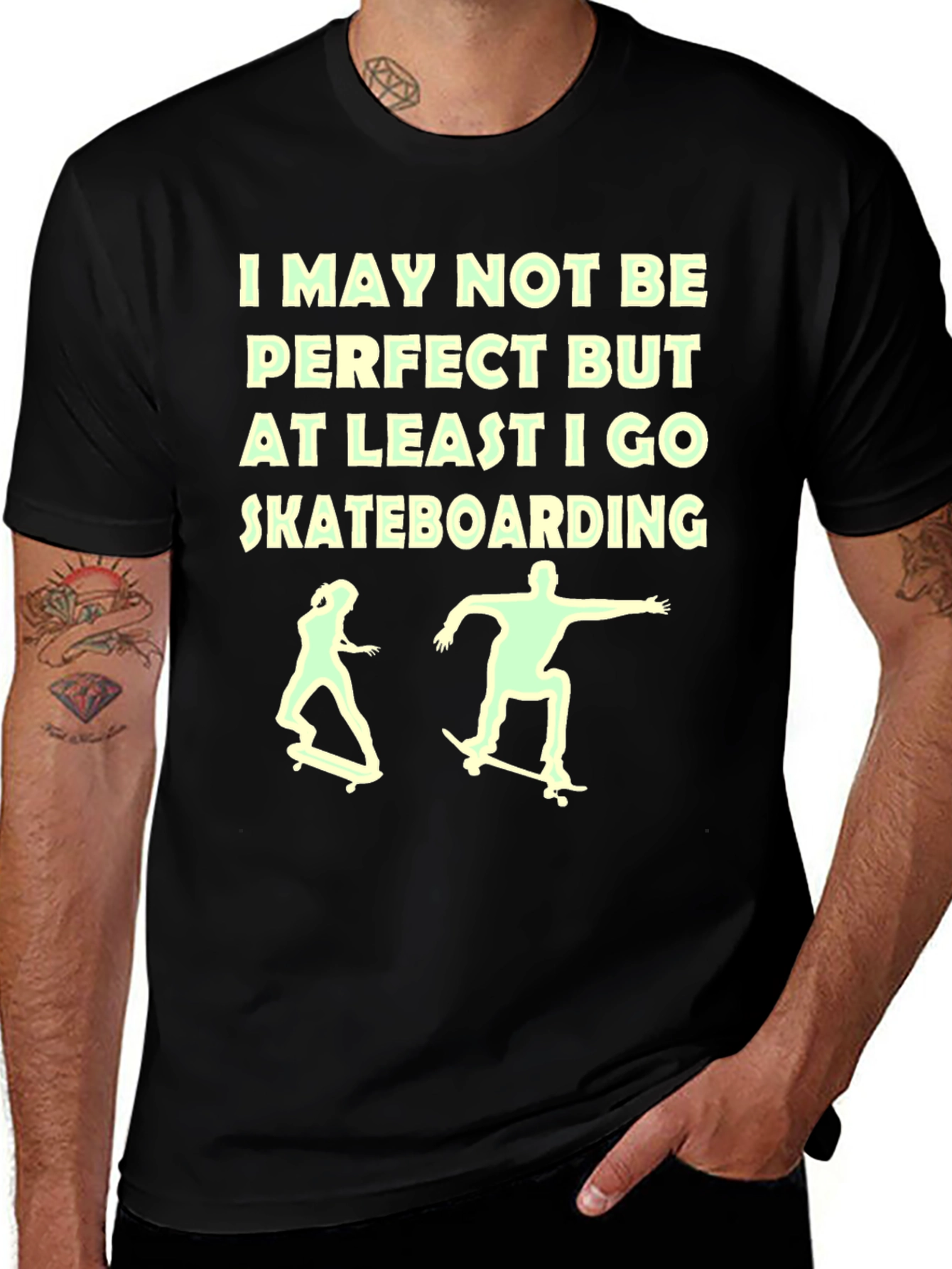 Black Skateboarding Graphic Tee - I May Not Be Perfect main image