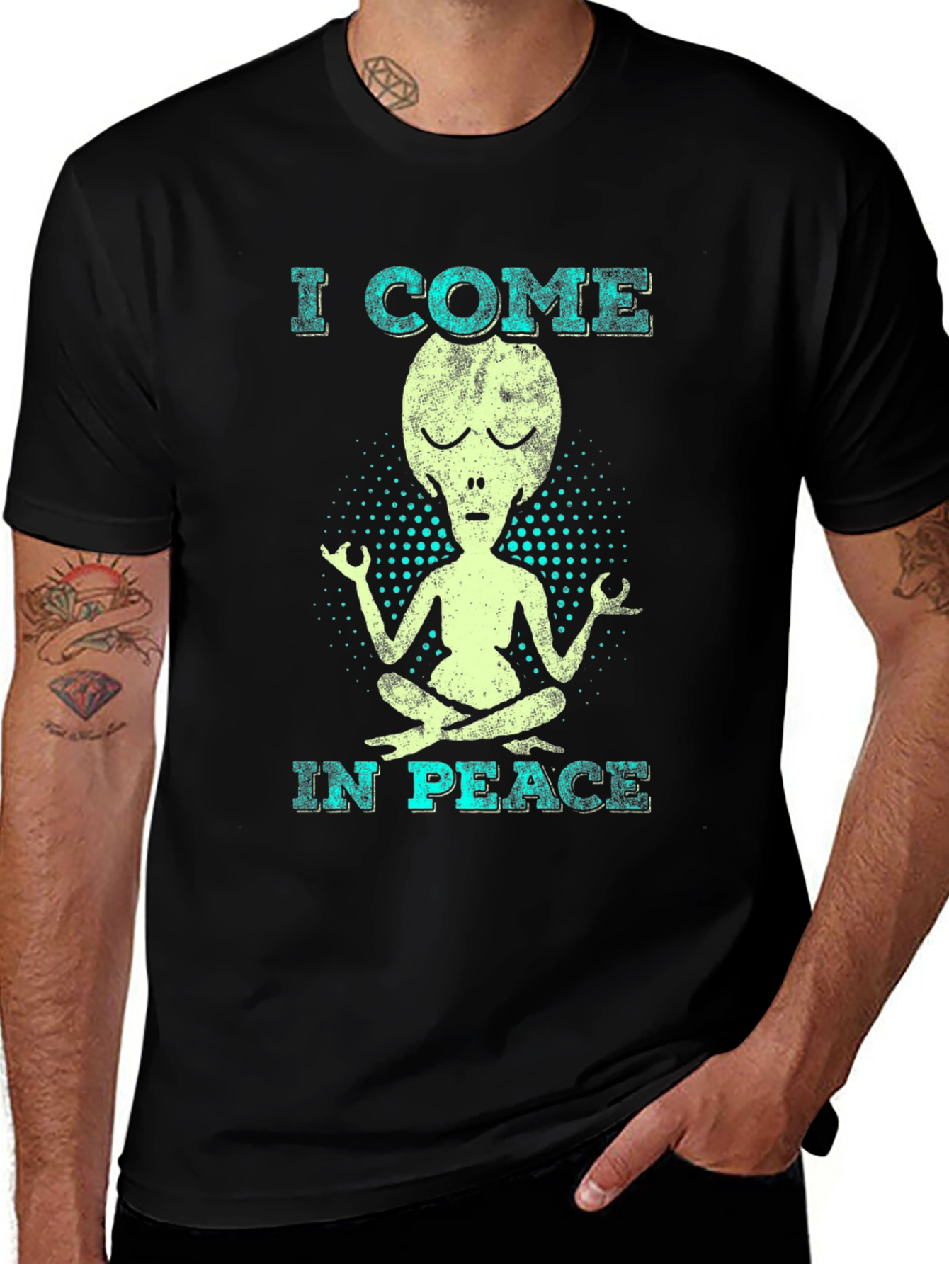 Variant 22 of I Come In Peace Alien Yoga T-Shirt