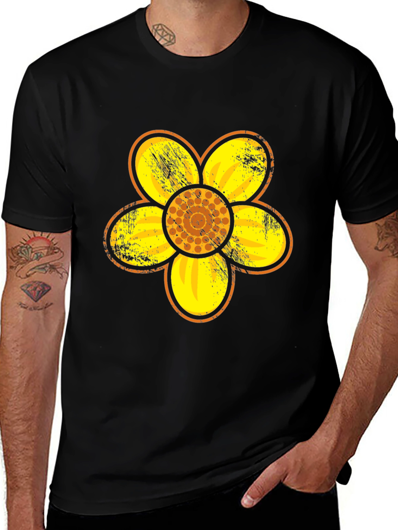 Variant 13 of Retro Floral Graphic Tee - Black Cotton Blend