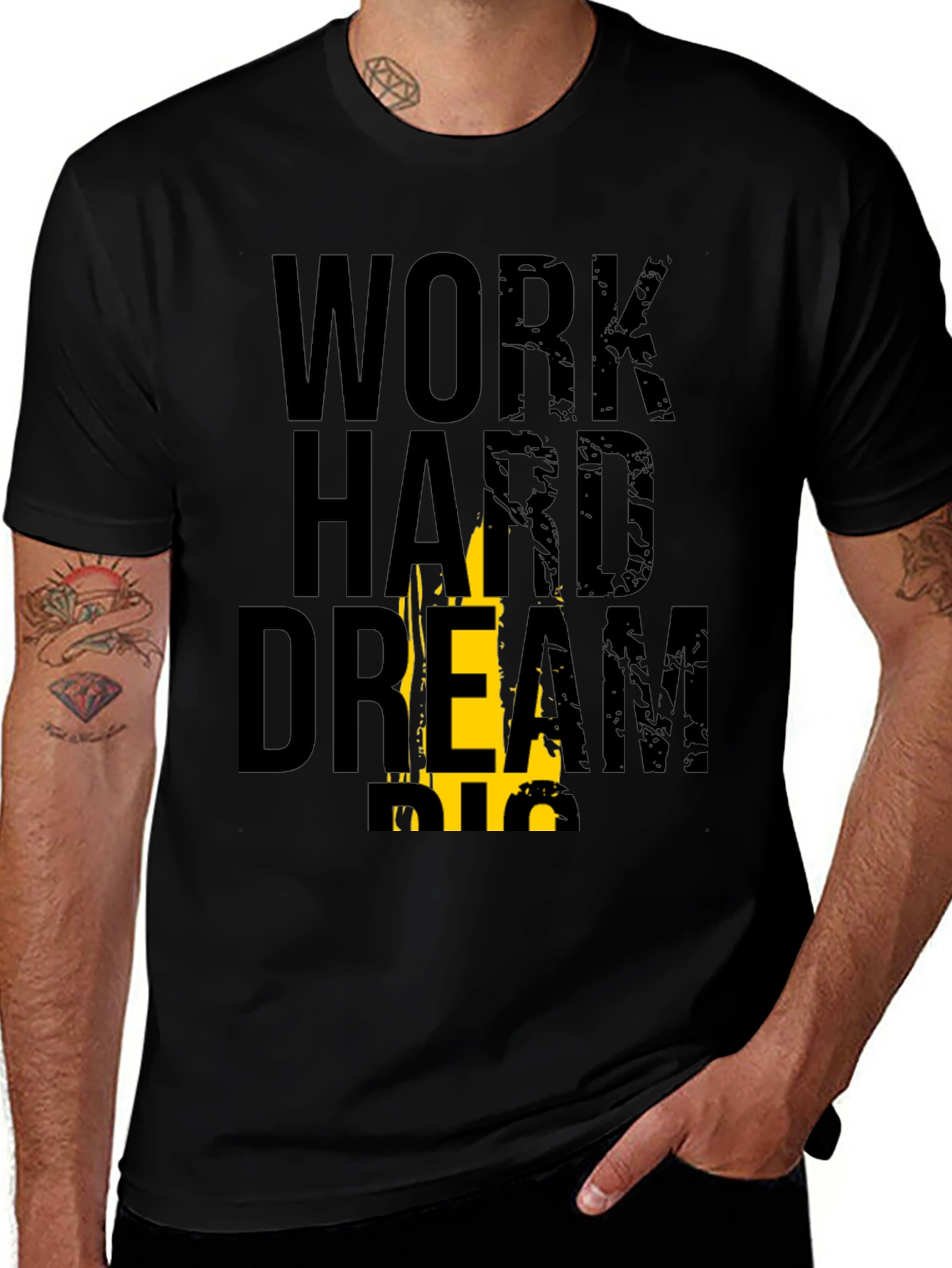 Variant 22 of Work Hard Dream Big Graphic Tee - Black Cotton T-Shirt