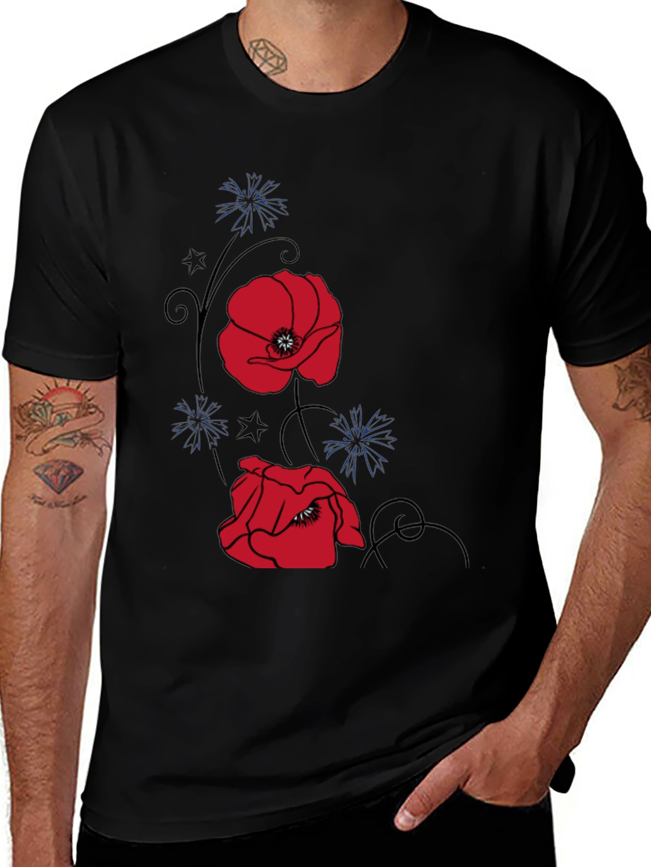 Variant 27 of Floral Poppy Graphic Tee - Stylish Black T-Shirt