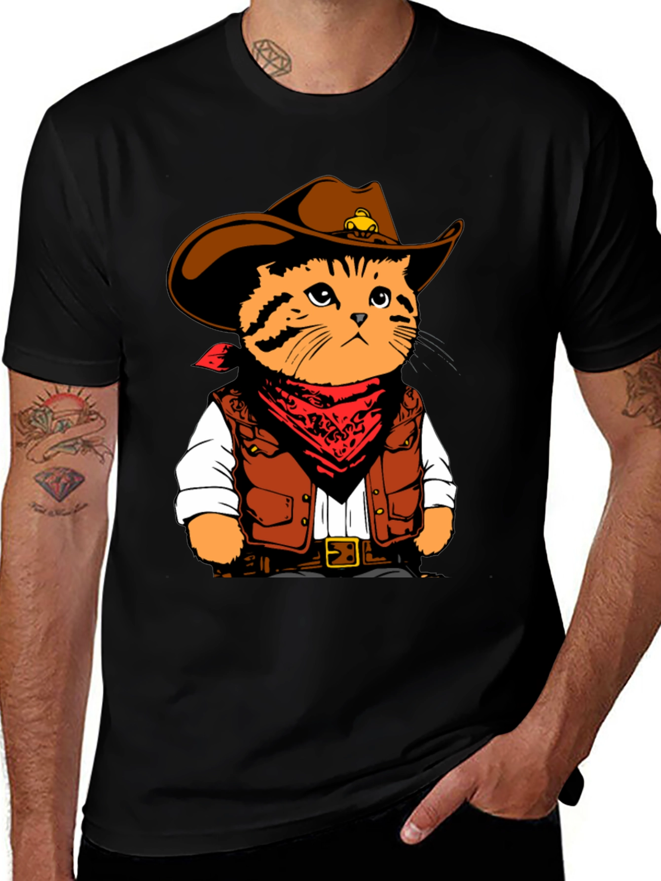 Variant 9 of Cowboy Cat Graphic Tee - Western Style Humor T-Shirt