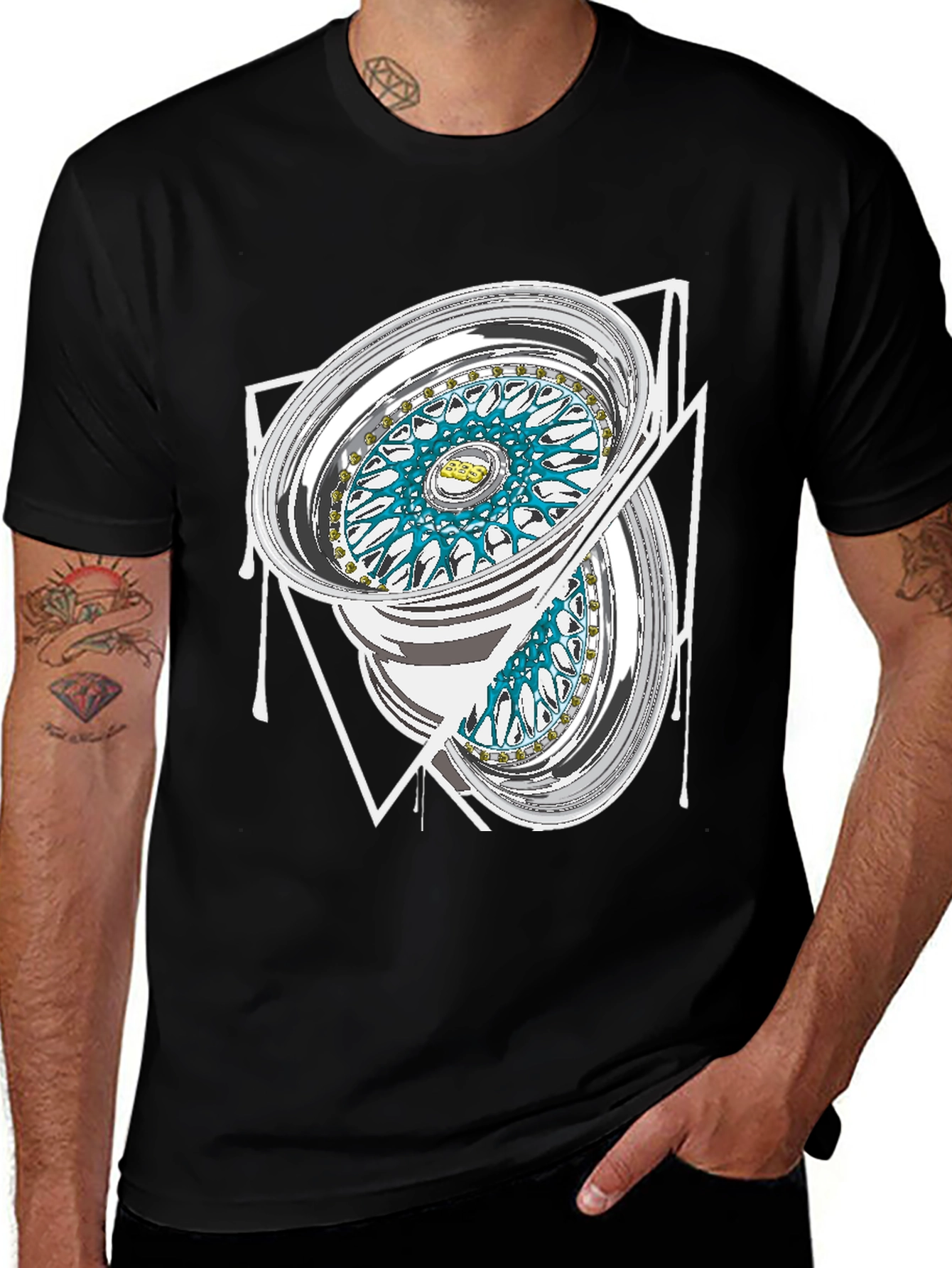 Variant 12 of Black T-Shirt with Car Wheel Graphic