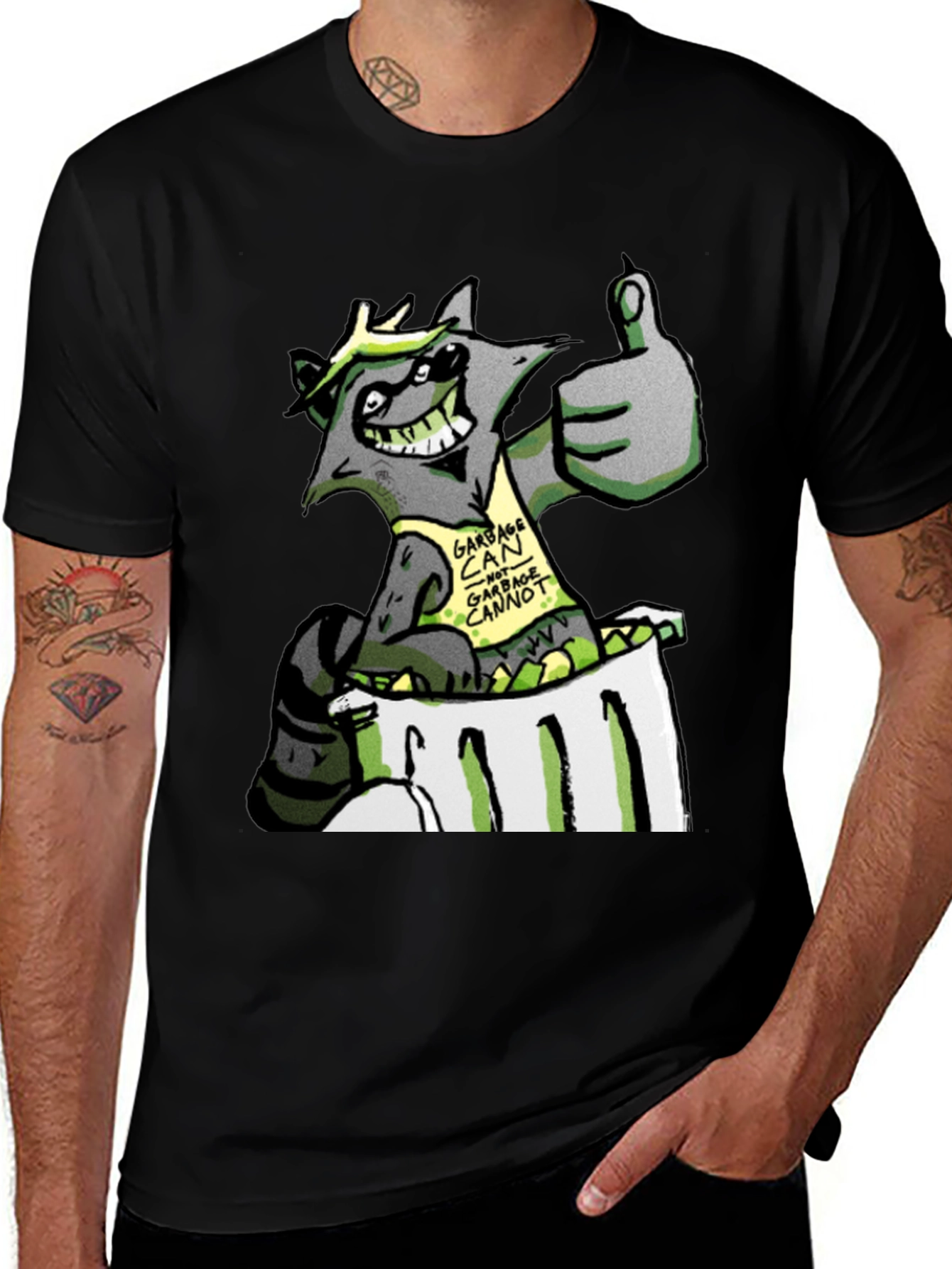 Variant 24 of Funny Raccoon Garbage Can Humor Graphic T-Shirt