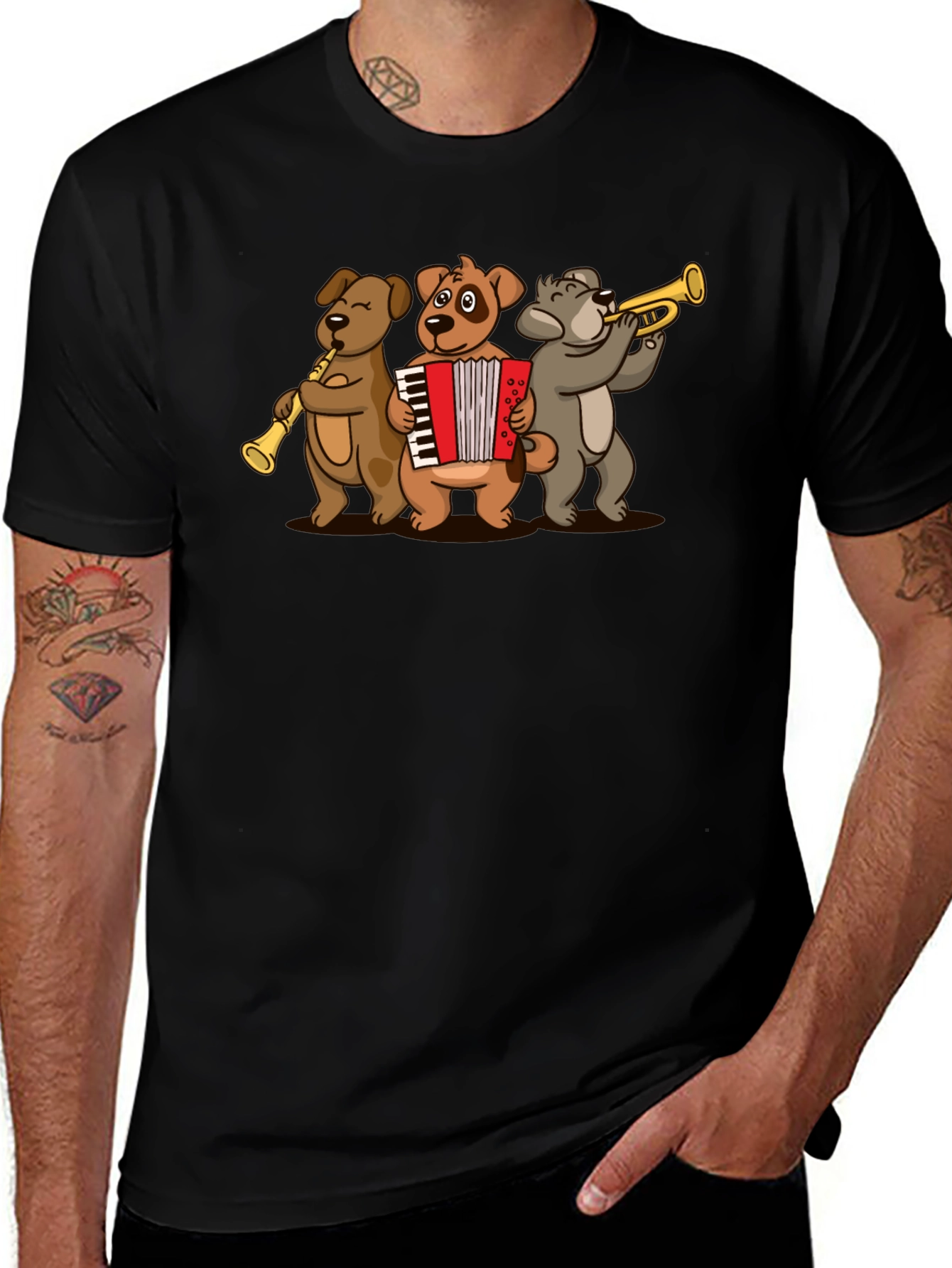 Variant 26 of Dog Band T-Shirt: Musical Dogs Playing Instruments