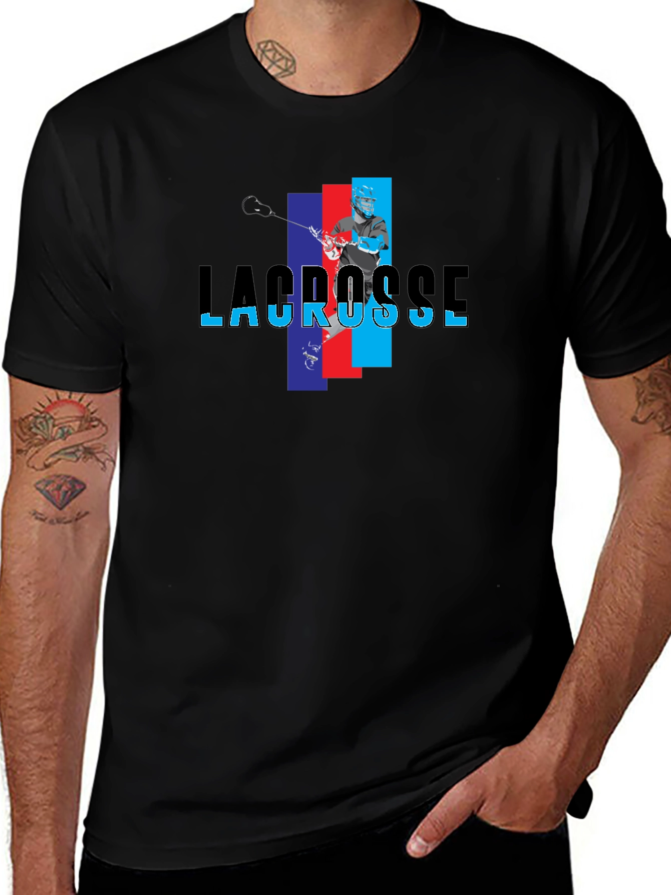 Variant 11 of Lacrosse Player Graphic Print Black T-Shirt