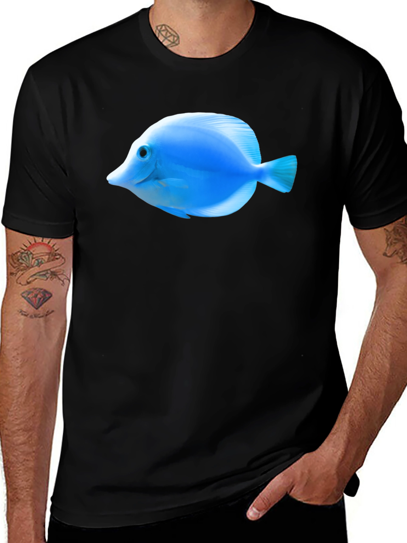 Variant 16 of Blue Tang Fish Graphic Tee - Black Cotton T-Shirt