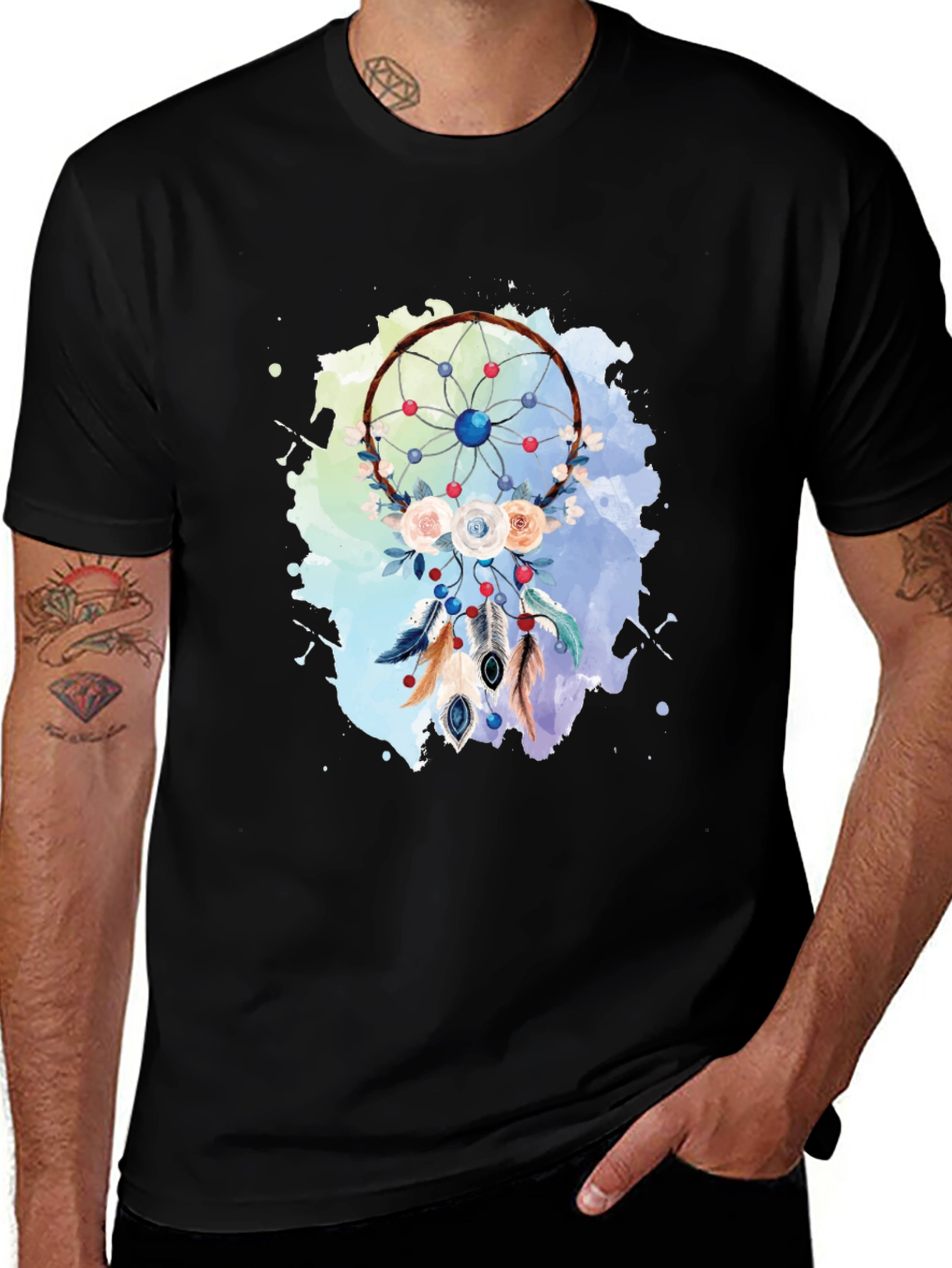 Dream Catcher Graphic Print Black T-Shirt