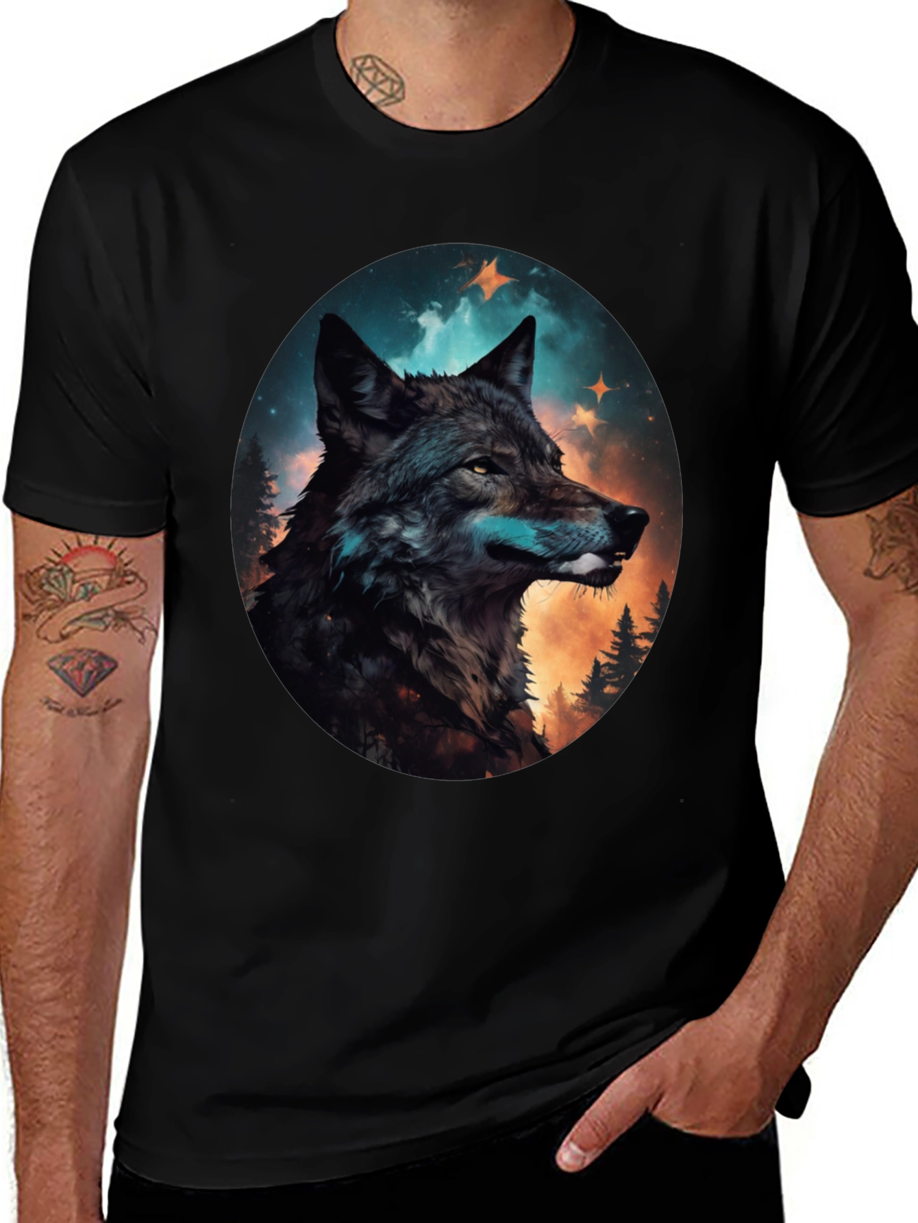 Variant 11 of Wolf Graphic Print Crew Neck T-Shirt