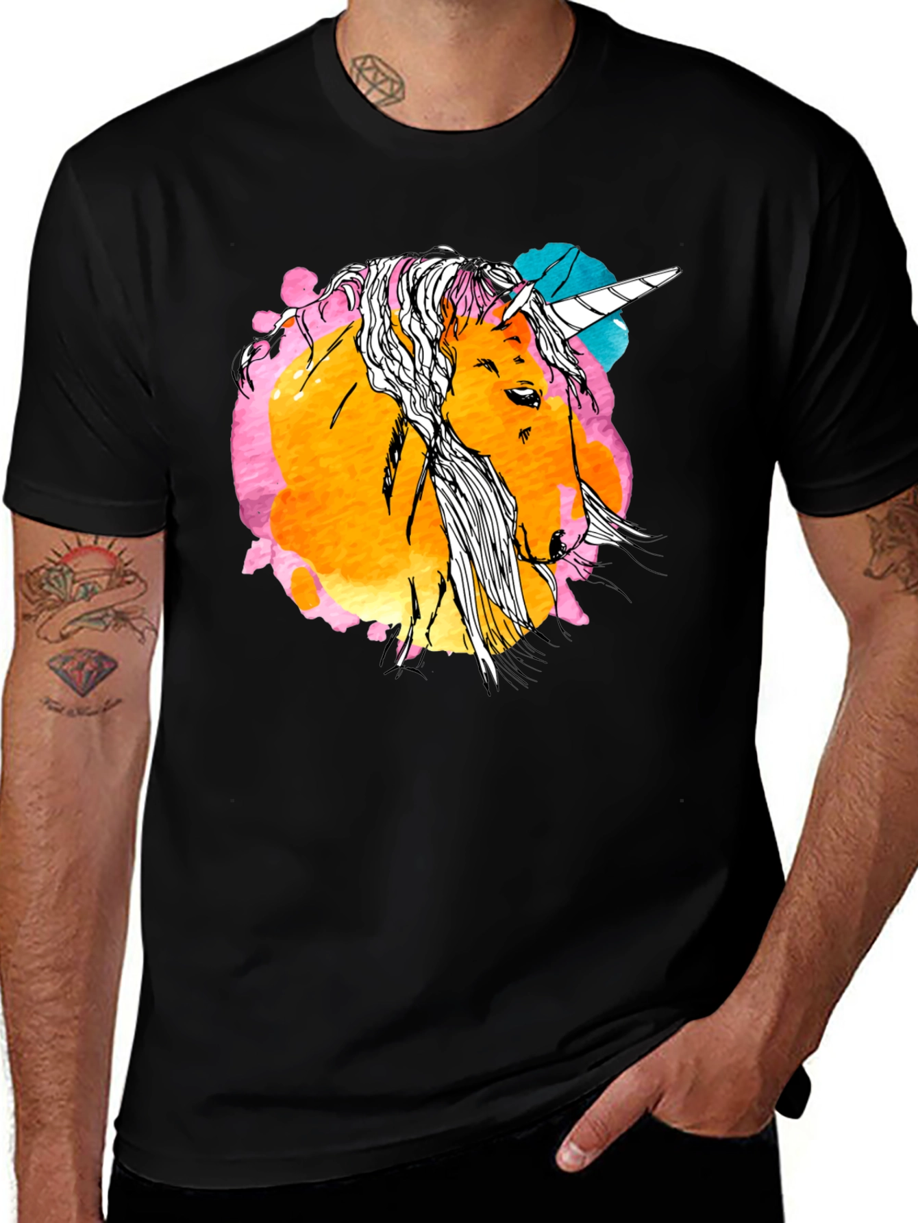 Variant 7 of Unicorn Graphic Print Black T-Shirt