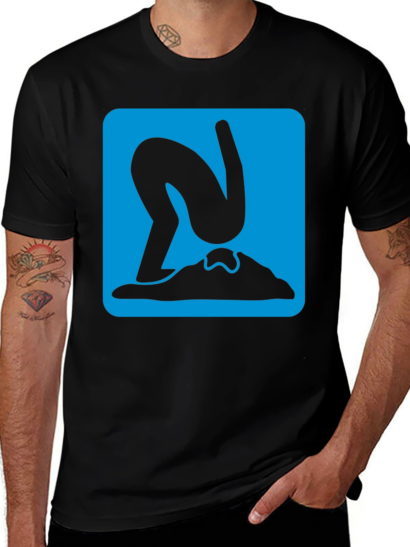 Variant 27 of Funny Squatting Man Graphic Tee - Black
