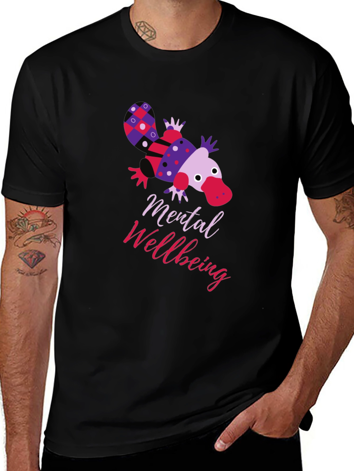 Variant 19 of Mental Wellbeing Platypus Graphic Tee - Black