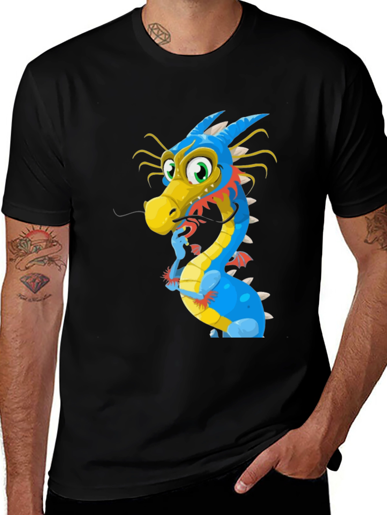 Variant 19 of Dragon Cartoon Graphic T-Shirt - Black