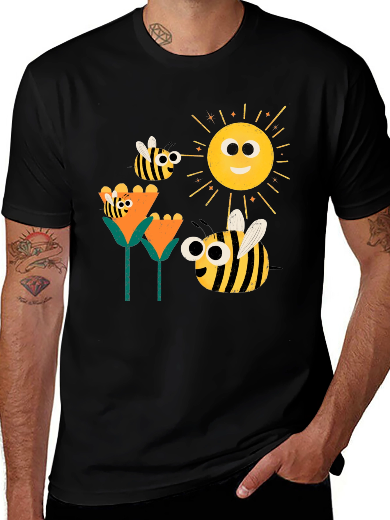 Variant 2 of Bee Happy Graphic T-Shirt - Cute Cartoon Design
