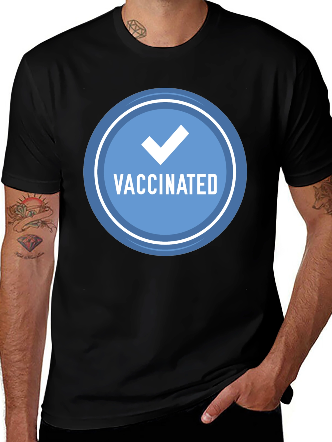 Variant 13 of Vaccinated Check Mark Graphic Tee - Black