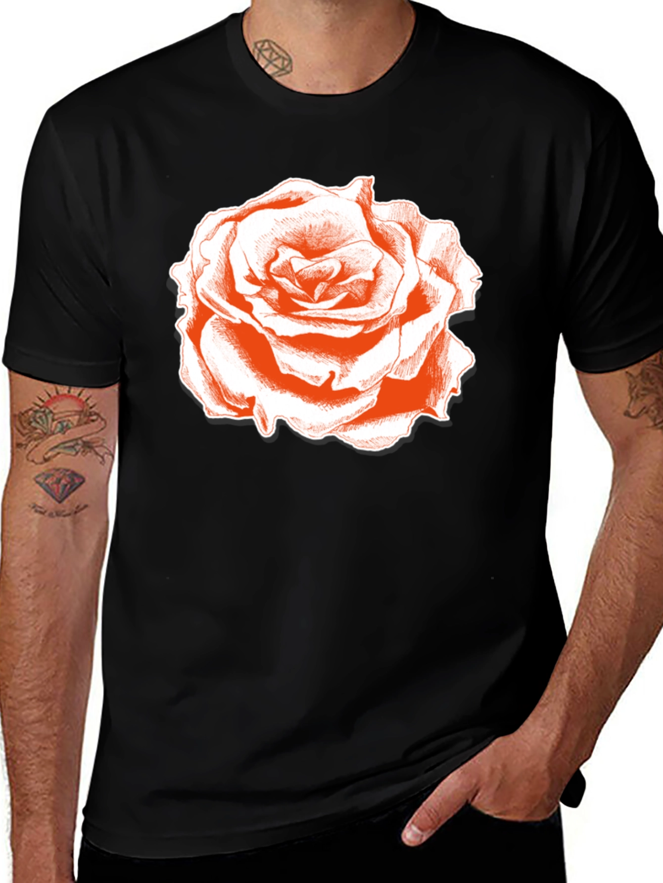 Variant 3 of Rose Graphic Tee - Classic Black Cotton T-Shirt