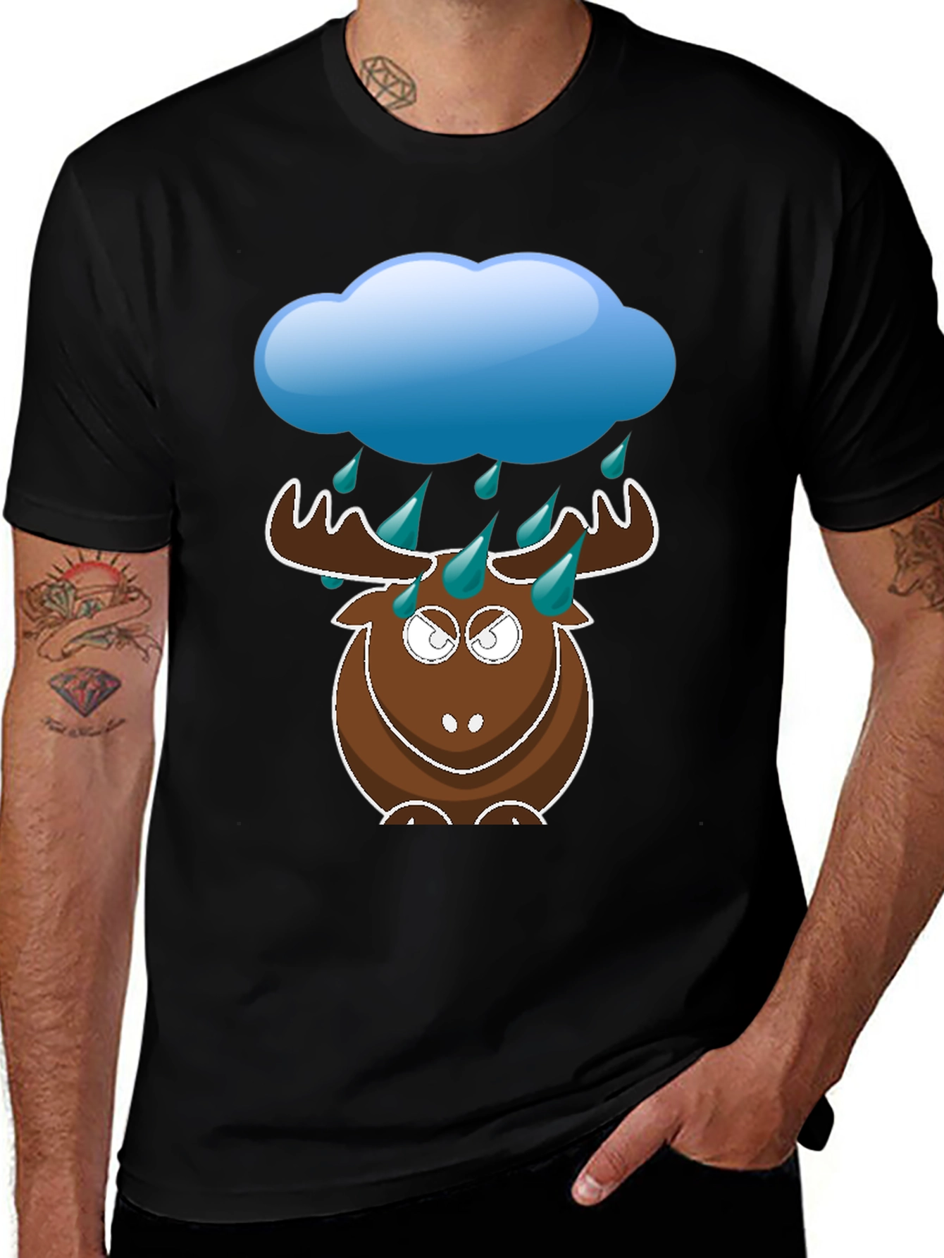 Variant 29 of Humorous Rainy Moose Black T-Shirt