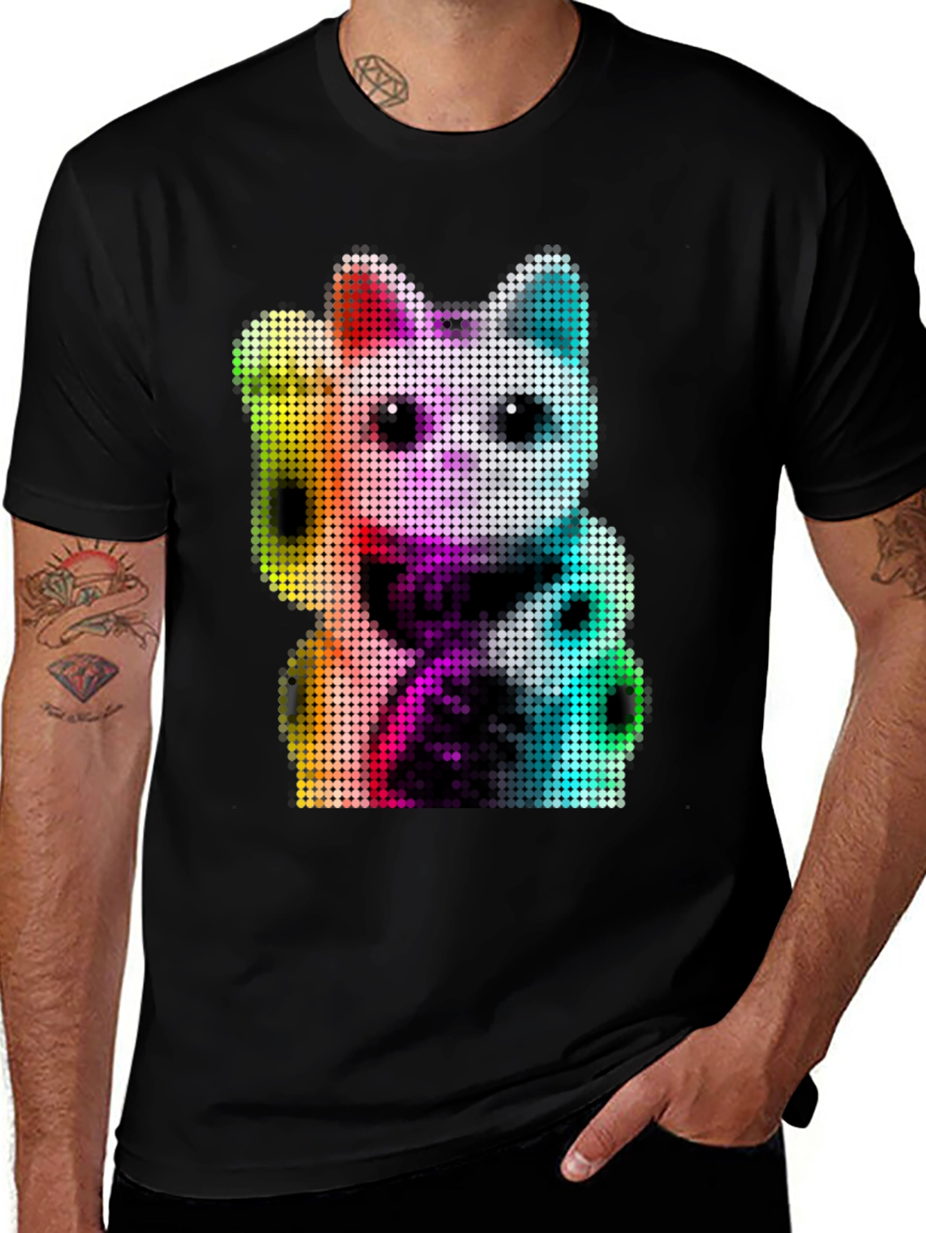 Variant 14 of Lucky Cat Pixel Art Graphic T-Shirt