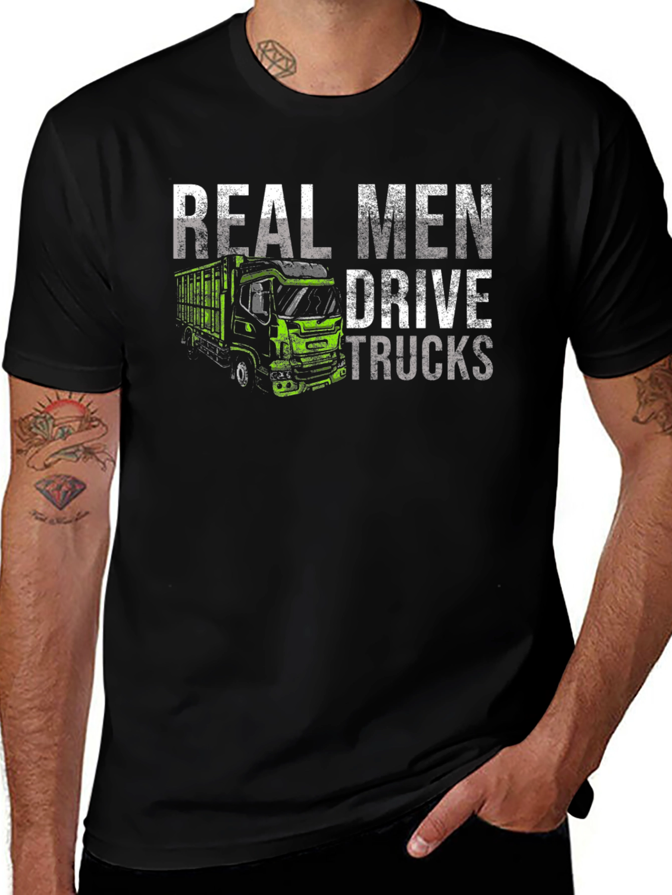 Real Men Drive Trucks Black T-Shirt