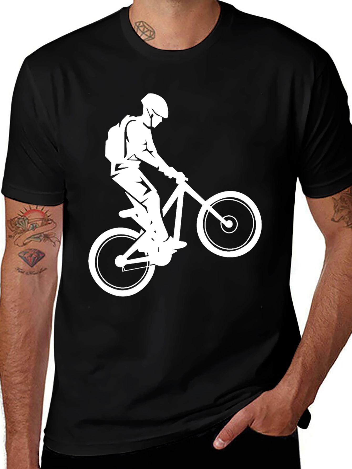 Variant 10 of Mountain Biker Graphic Tee - Black Cotton T-Shirt