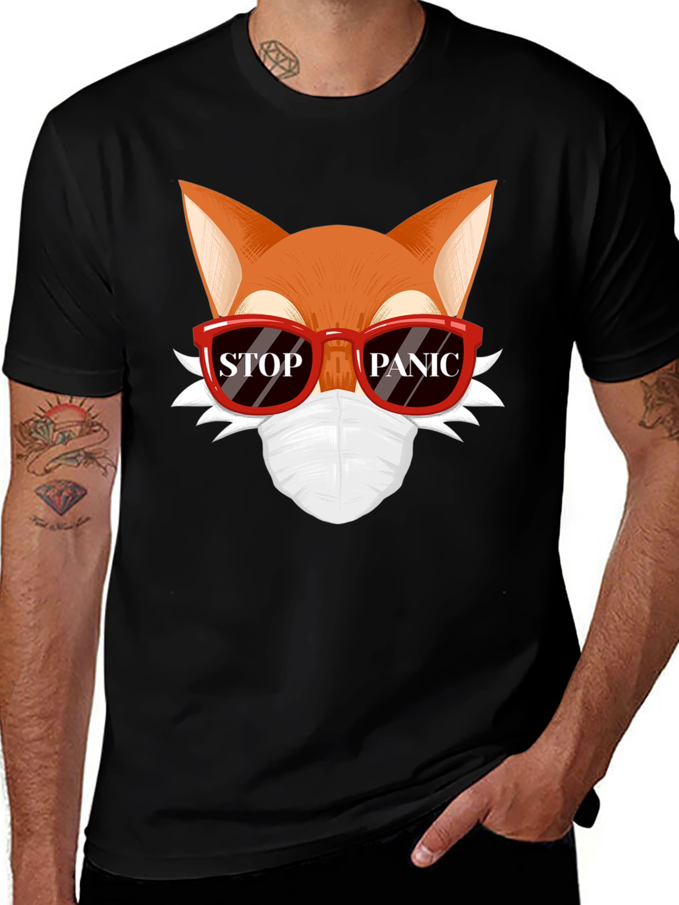 Variant 8 of Stop Panic Fox Graphic Tee
