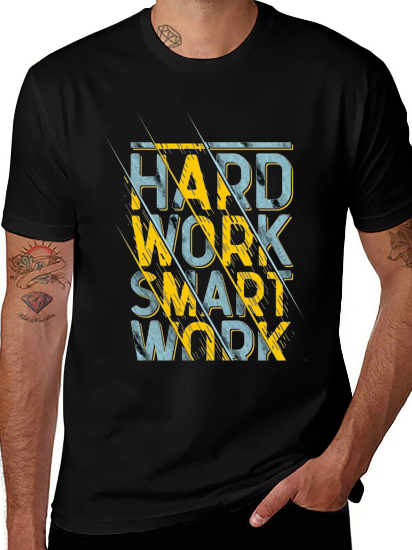 Hard Work Smart Work Graphic Tee - Black Cotton Blend