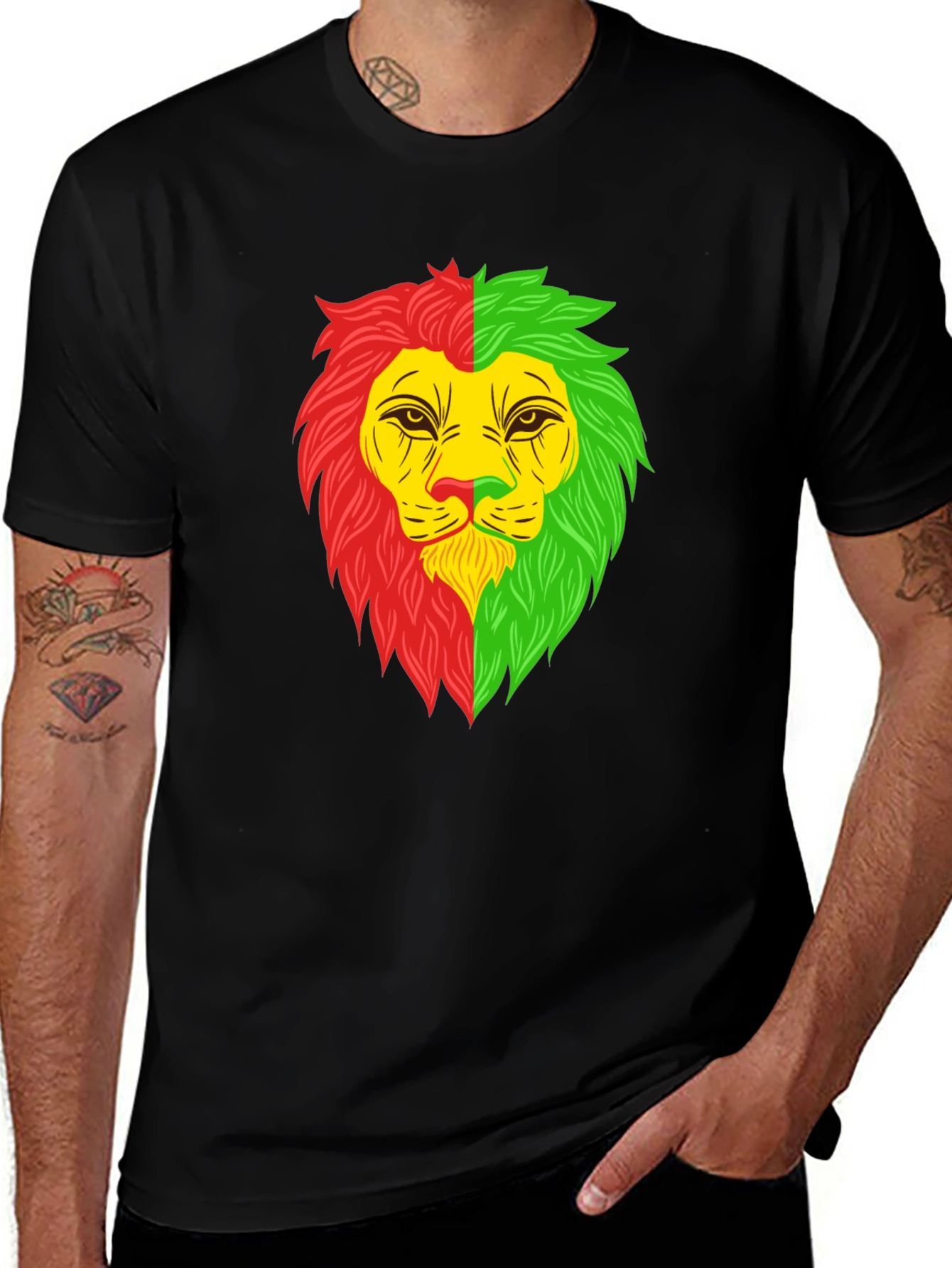 Rasta Lion Head Graphic Tee - Black