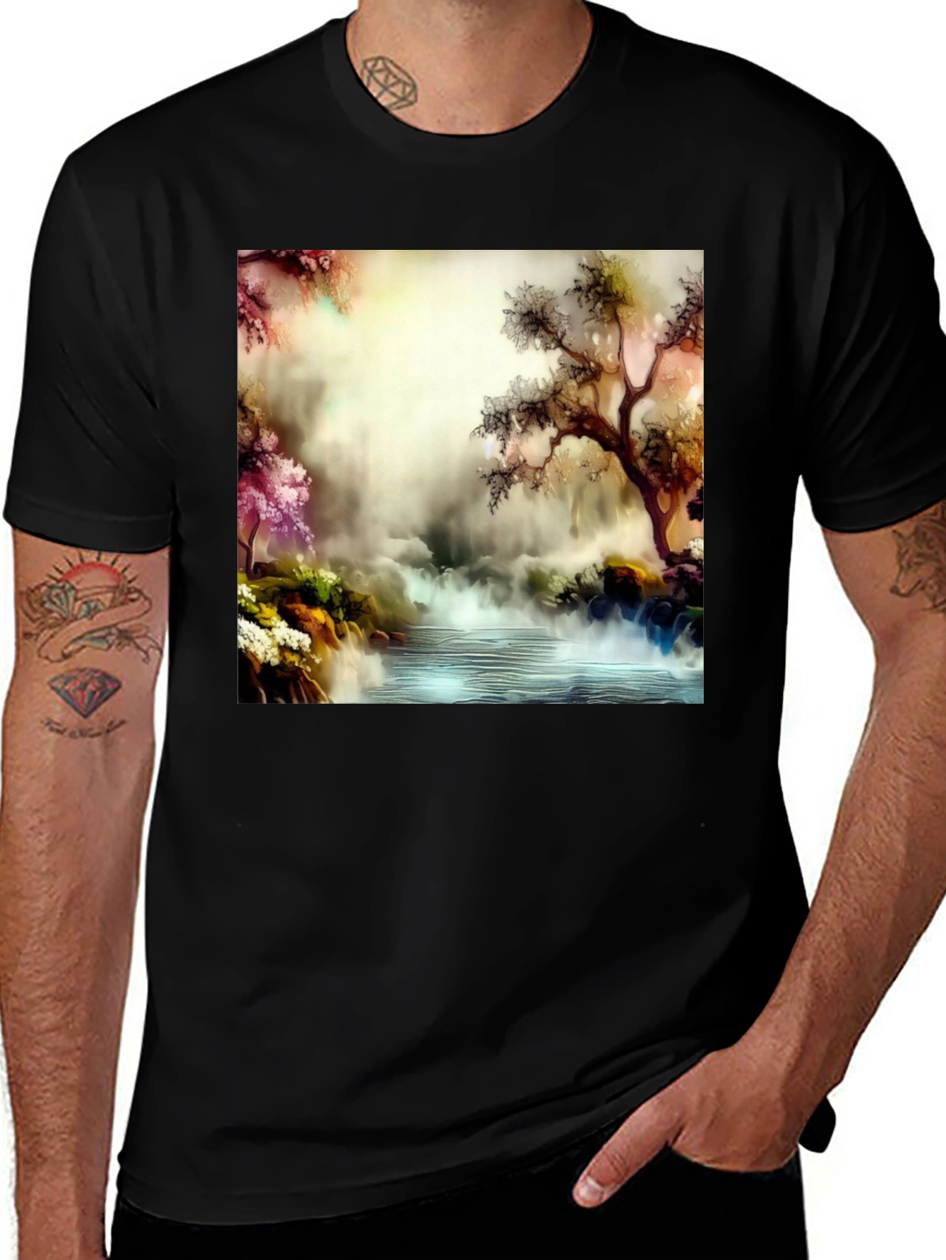 Variant 4 of Nature-Inspired T-Shirt with Waterfall Scene