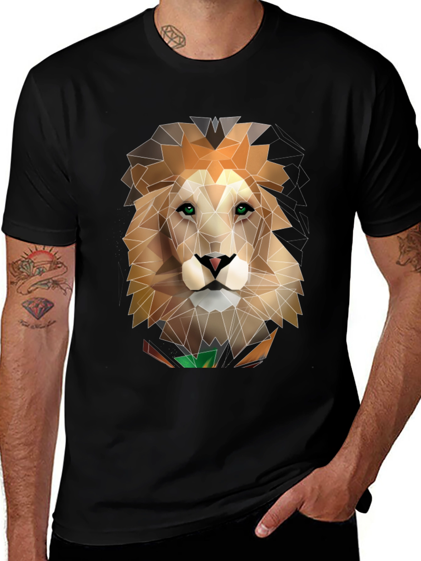 Variant 22 of Geometric Lion Graphic Black T-Shirt