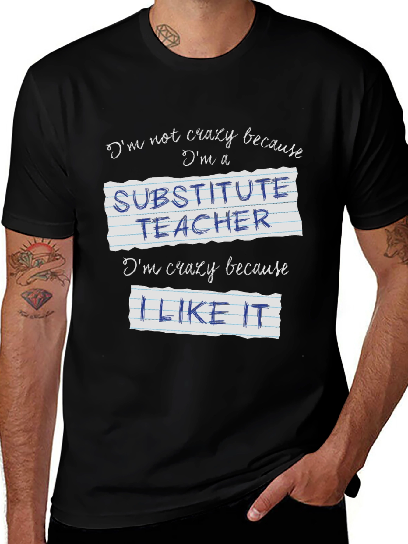 Variant 4 of Crazy Substitute Teacher Black Graphic T-Shirt