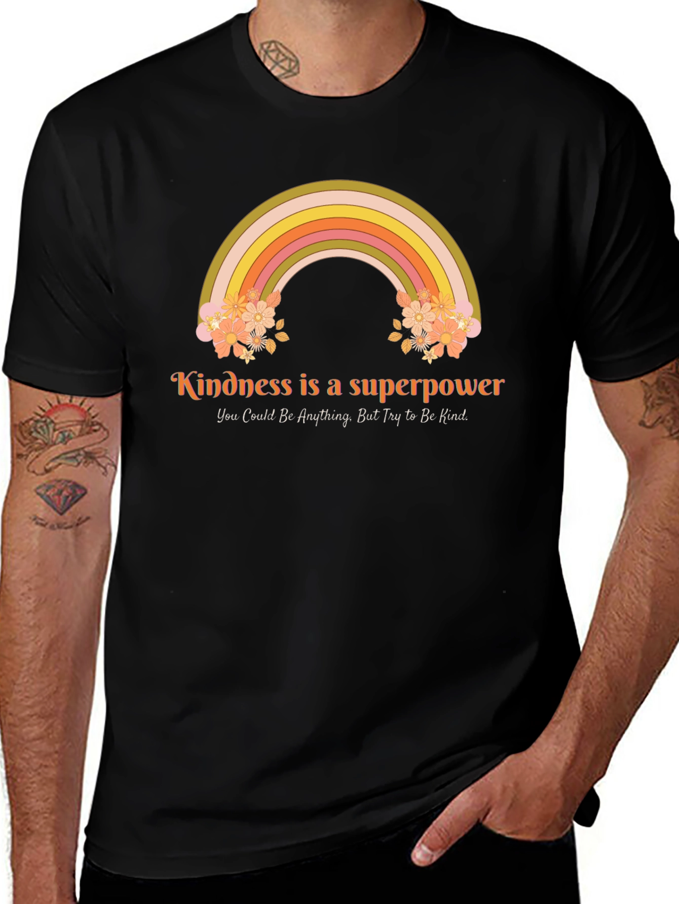 Variant 10 of Kindness Superpower T-Shirt - Retro Rainbow Design