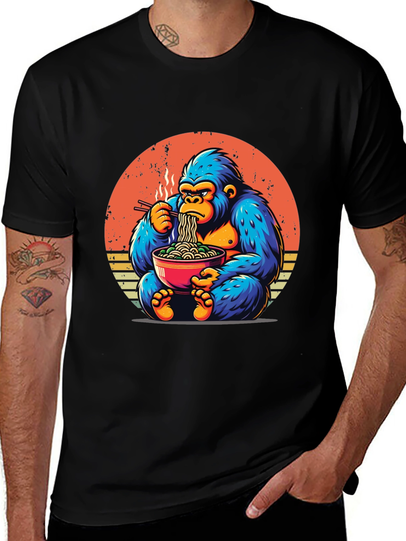 Variant 29 of Gorilla Ramen T-Shirt - Retro Style Ape Noodle Tee